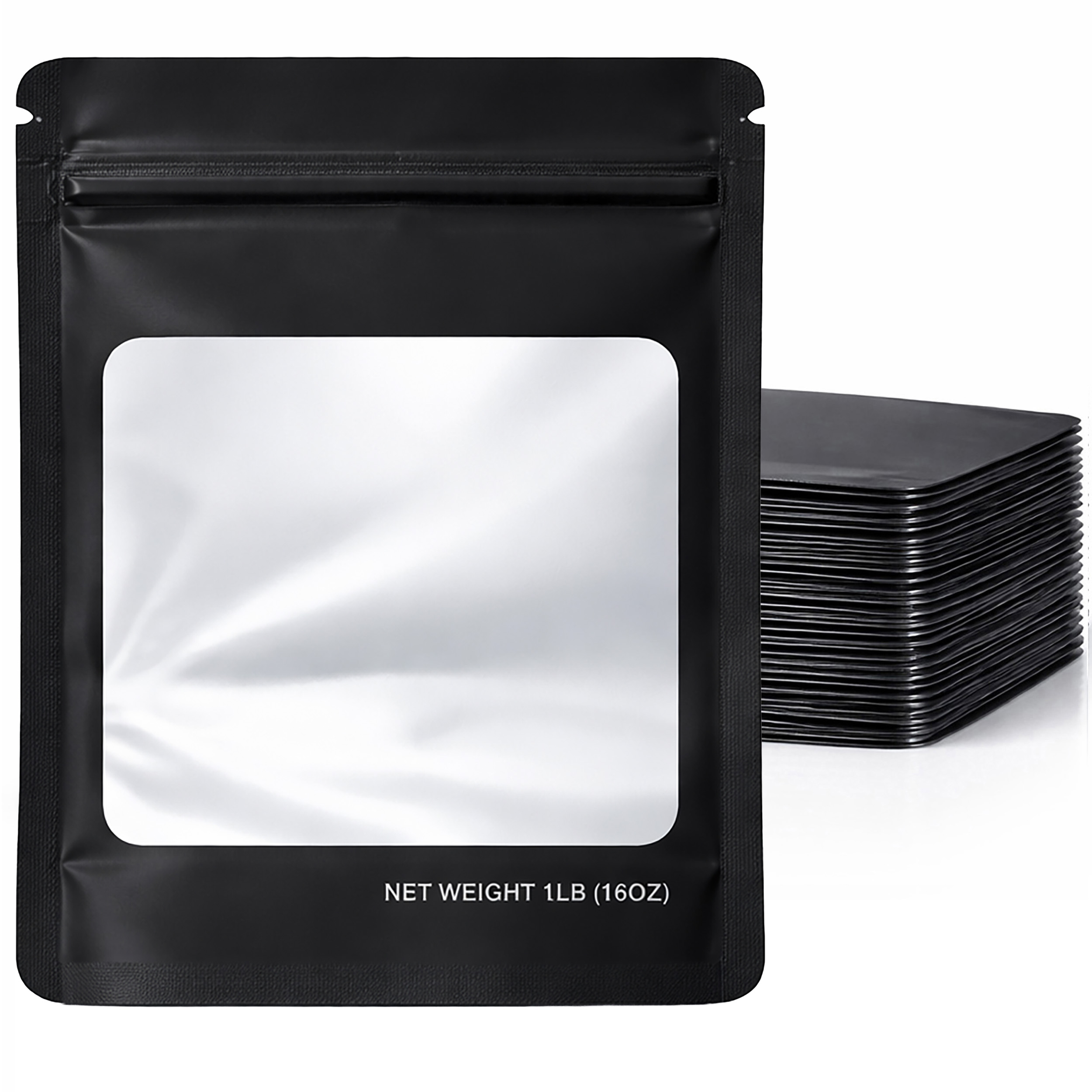 1Lb Square Window Mylar Bag - Premium Packaging (25 Count) (Black) SMBW-1LB-007