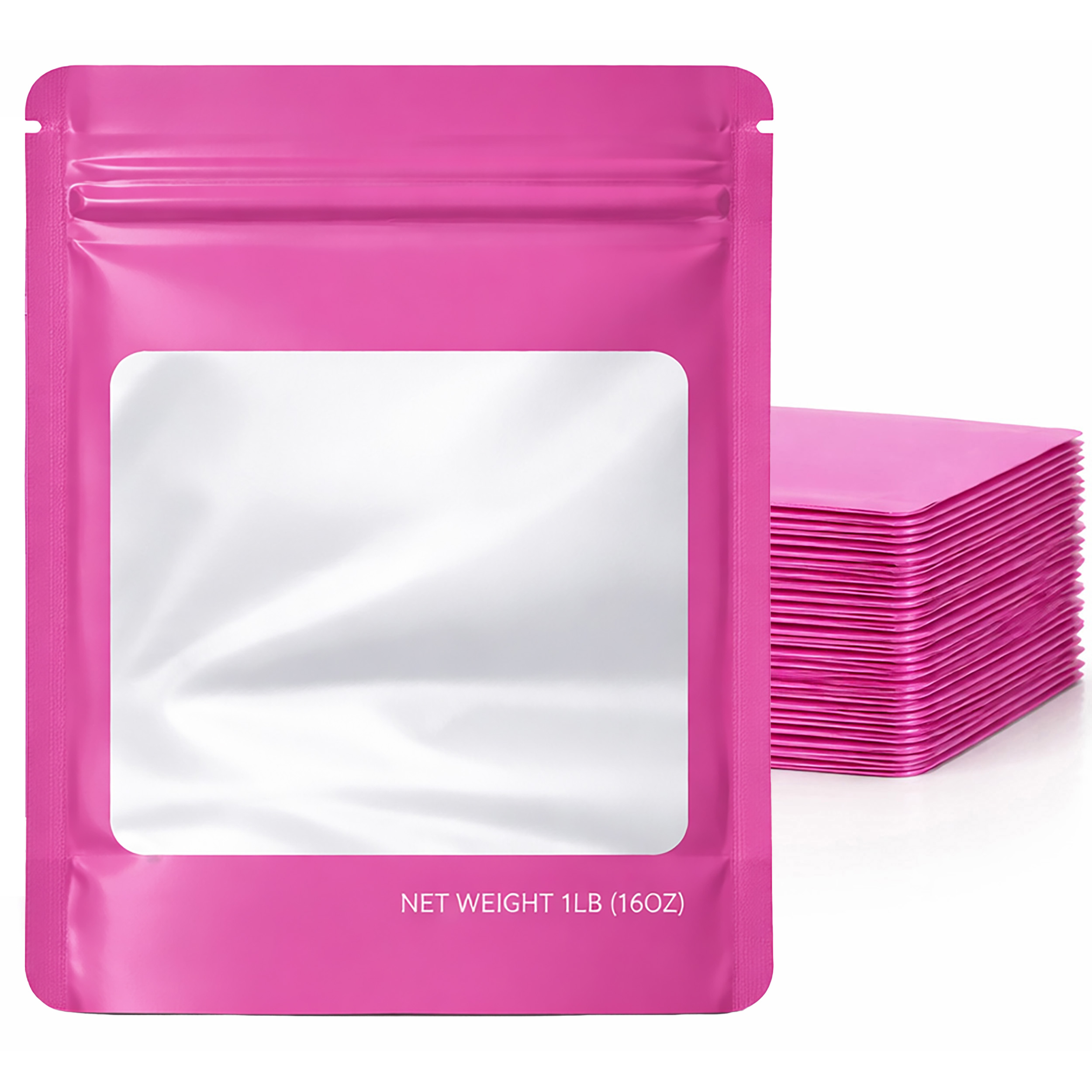 1Lb Square Window Mylar Bag - Premium Packaging (25 Count) (Pink) SMBW-1LB-008