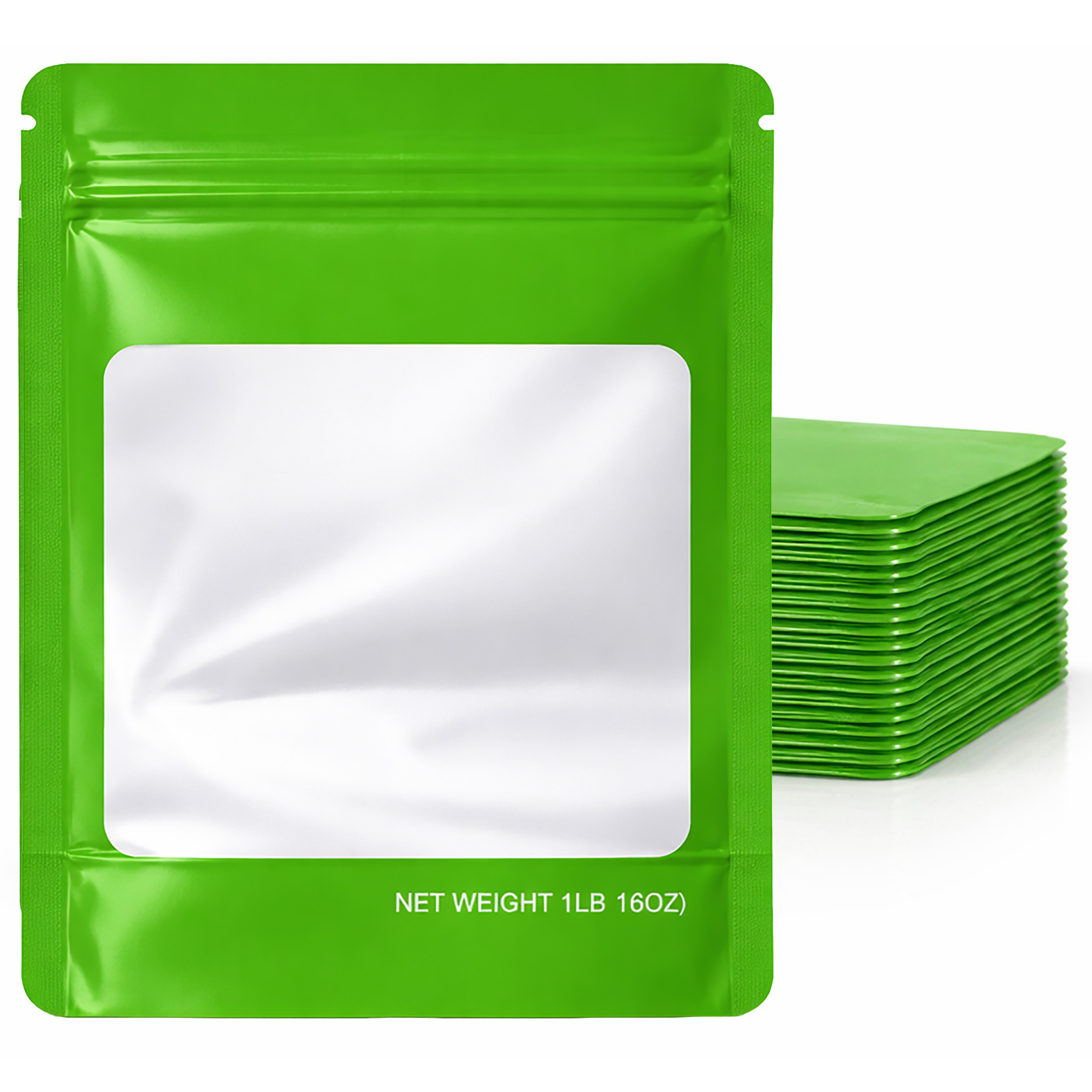 1Lb Square Window Mylar Bag - Premium Packaging (25 Count) (Green) SMBW-1LB-009