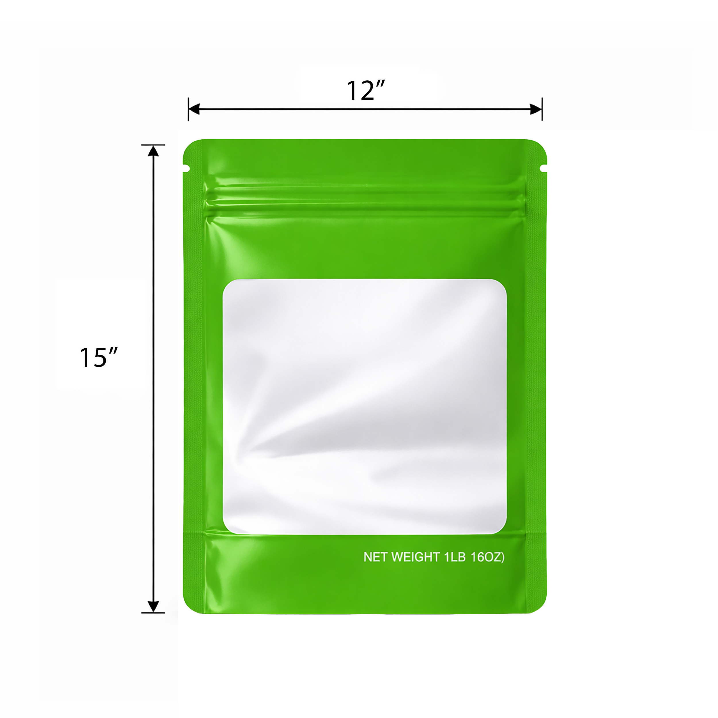 1Lb Square Window Mylar Bag - Premium Packaging (25 Count) (Green) SMBW-1LB-009 - Image 2