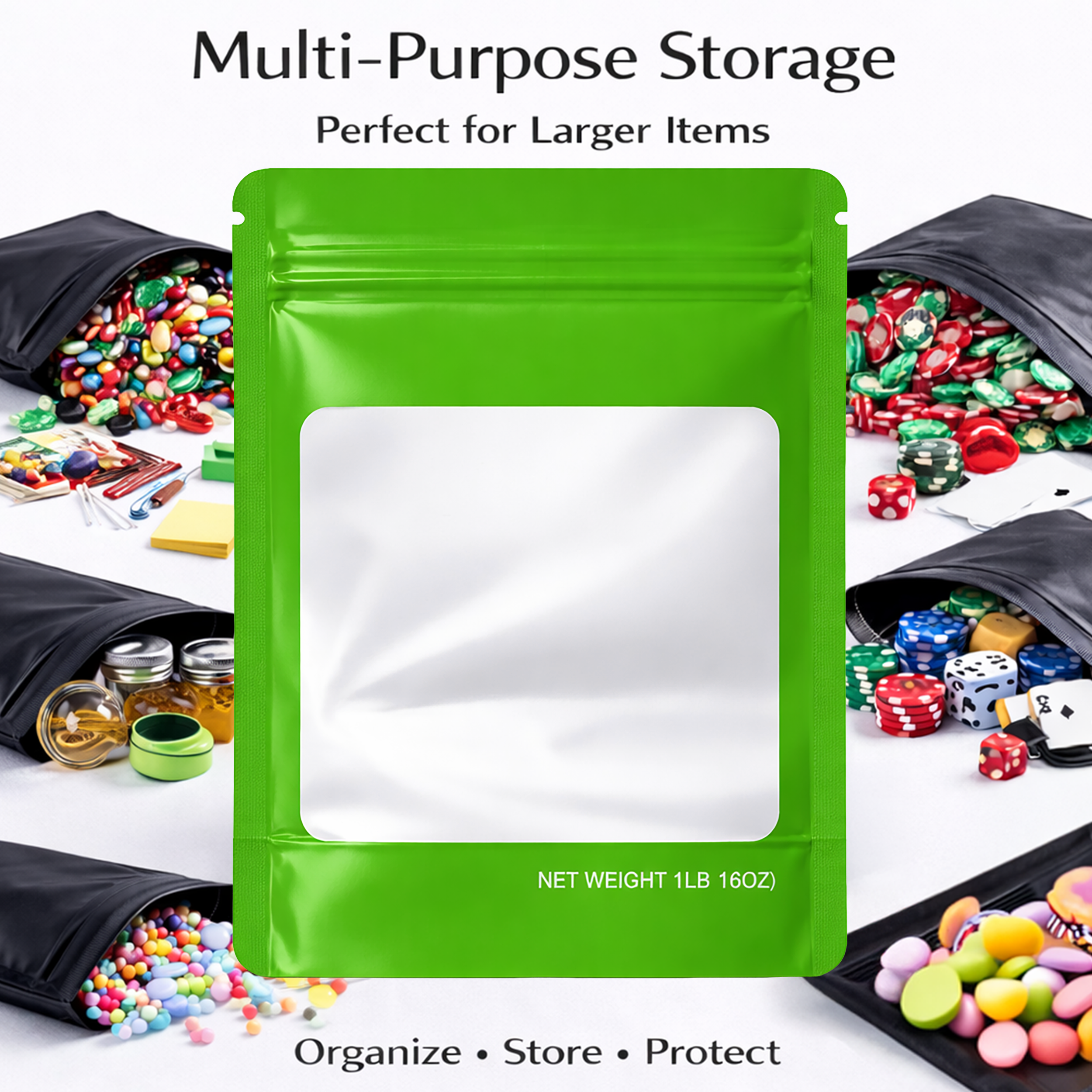1Lb Square Window Mylar Bag - Premium Packaging (25 Count) (Green) SMBW-1LB-009 - Image 5