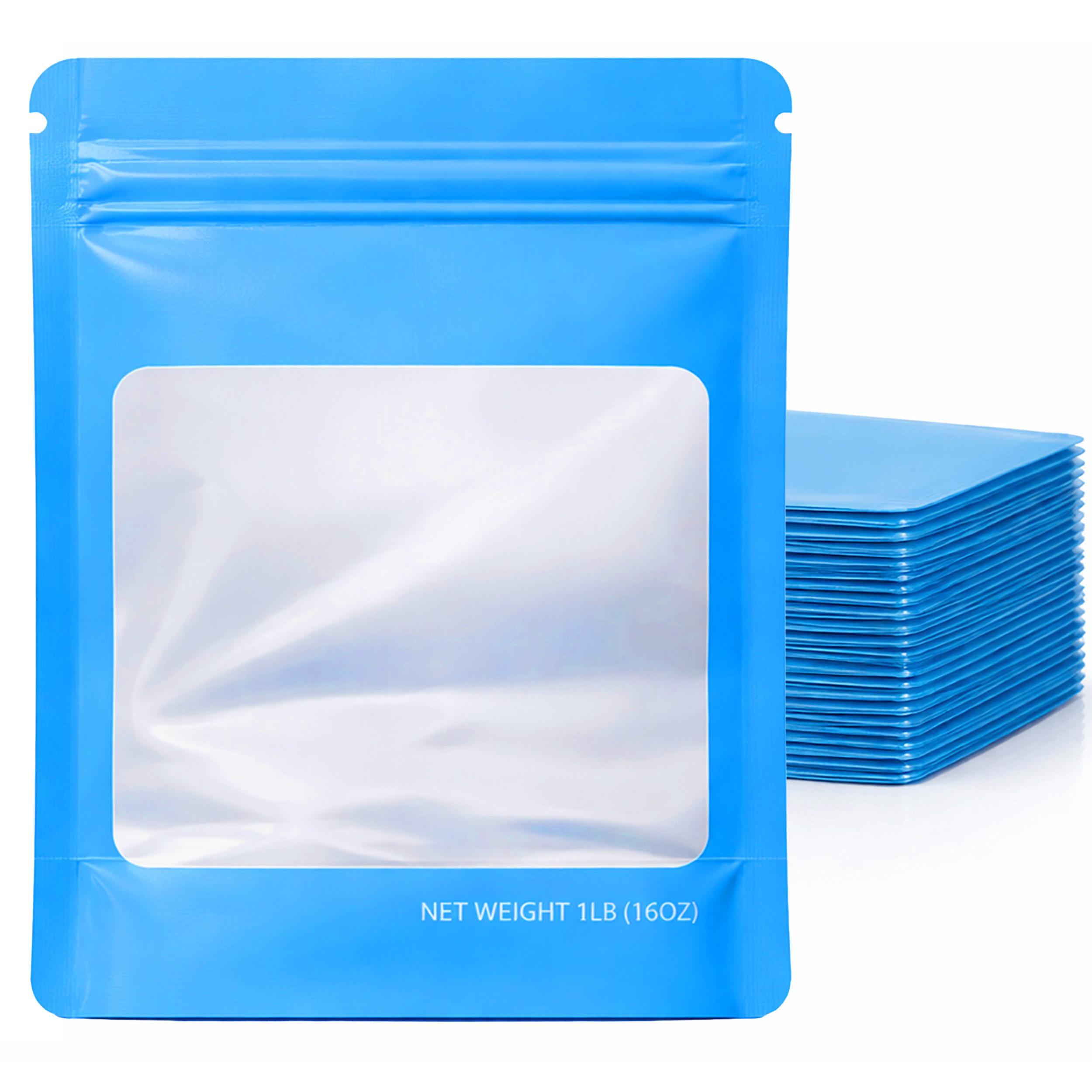 1Lb Square Window Mylar Bag - Premium Packaging (25 Count) (Light Blue) SMBW-1LB-010