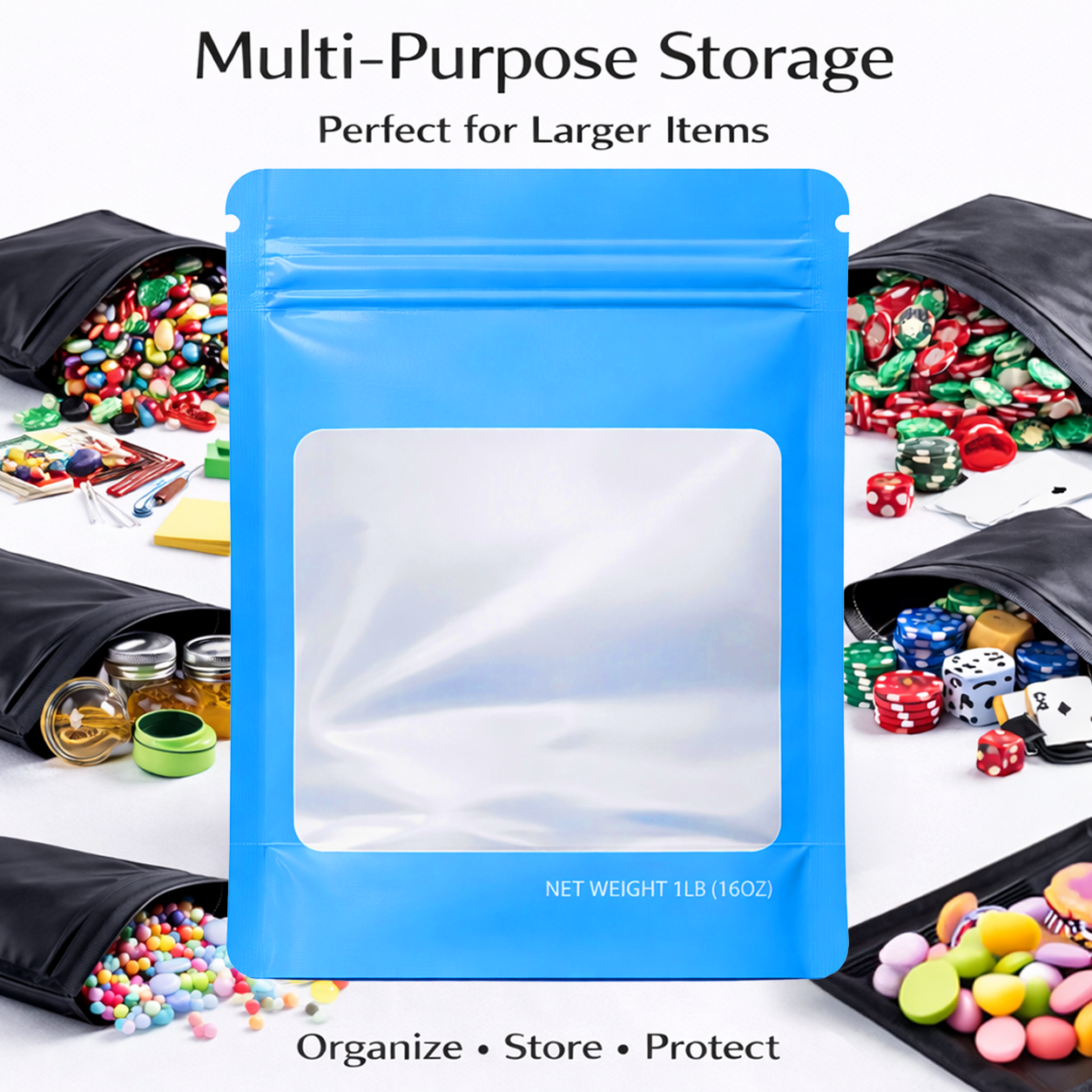 1Lb Square Window Mylar Bag - Premium Packaging (25 Count) (Light Blue) SMBW-1LB-010 - Image 5