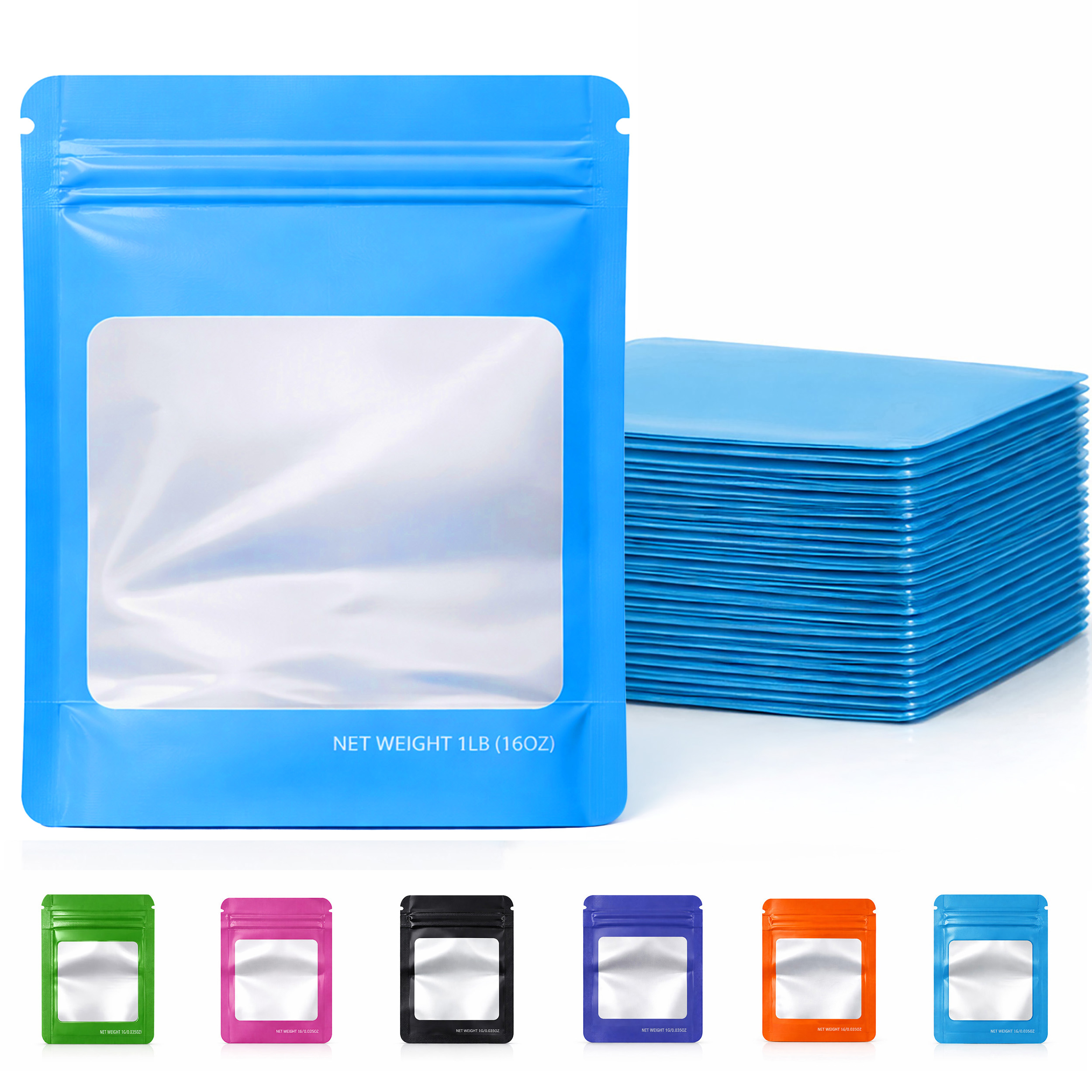 1Lb Square Window Mylar Bag - Premium Packaging (25 Count) (Light Blue) SMBW-1LB-010 - Image 6