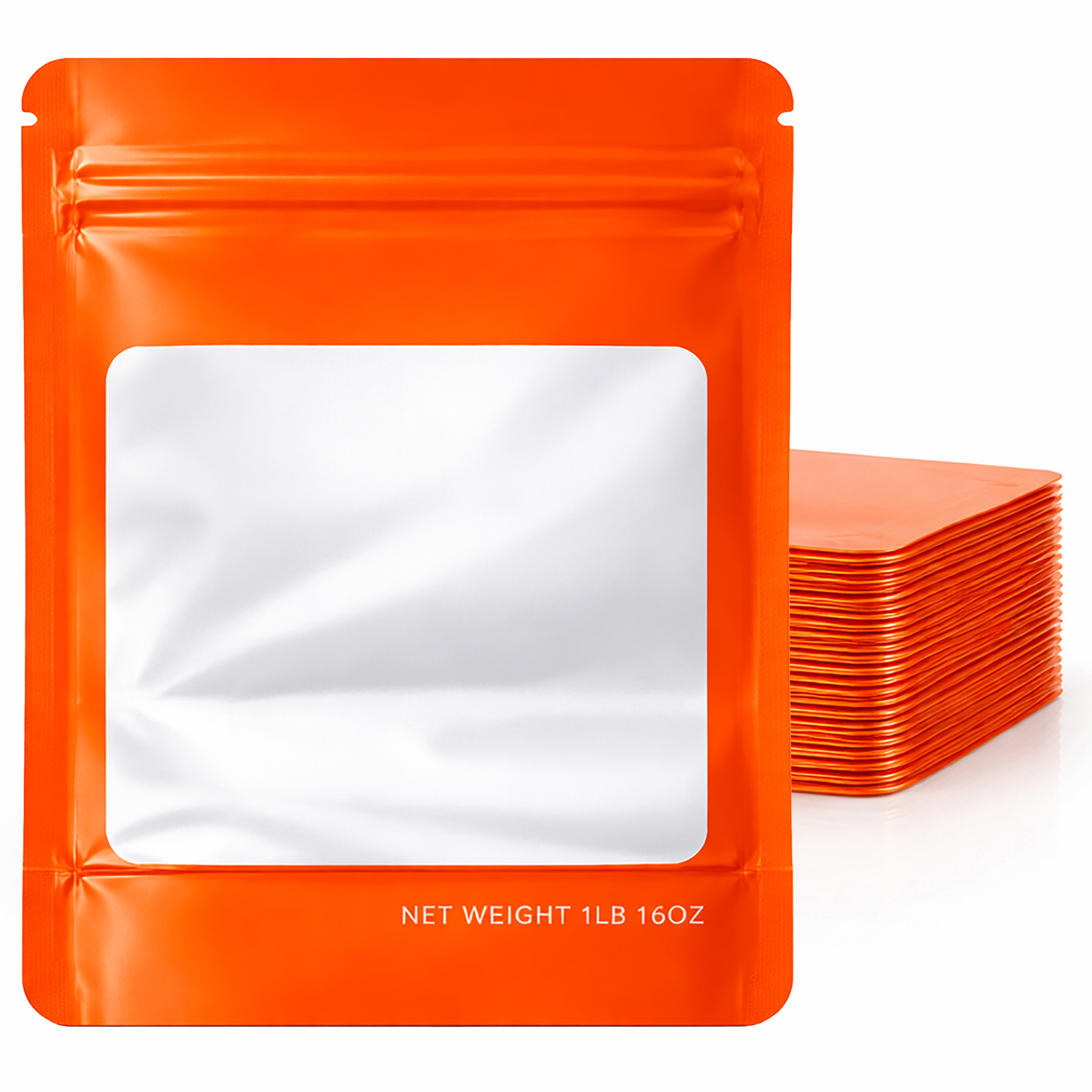 1Lb Square Window Mylar Bag - Premium Packaging (25 Count) (Orange) SMBW-1LB-012