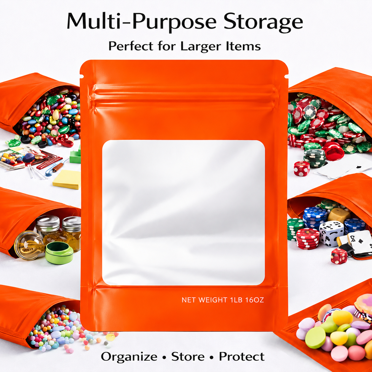 1Lb Square Window Mylar Bag - Premium Packaging (25 Count) (Orange) SMBW-1LB-012 - Image 5