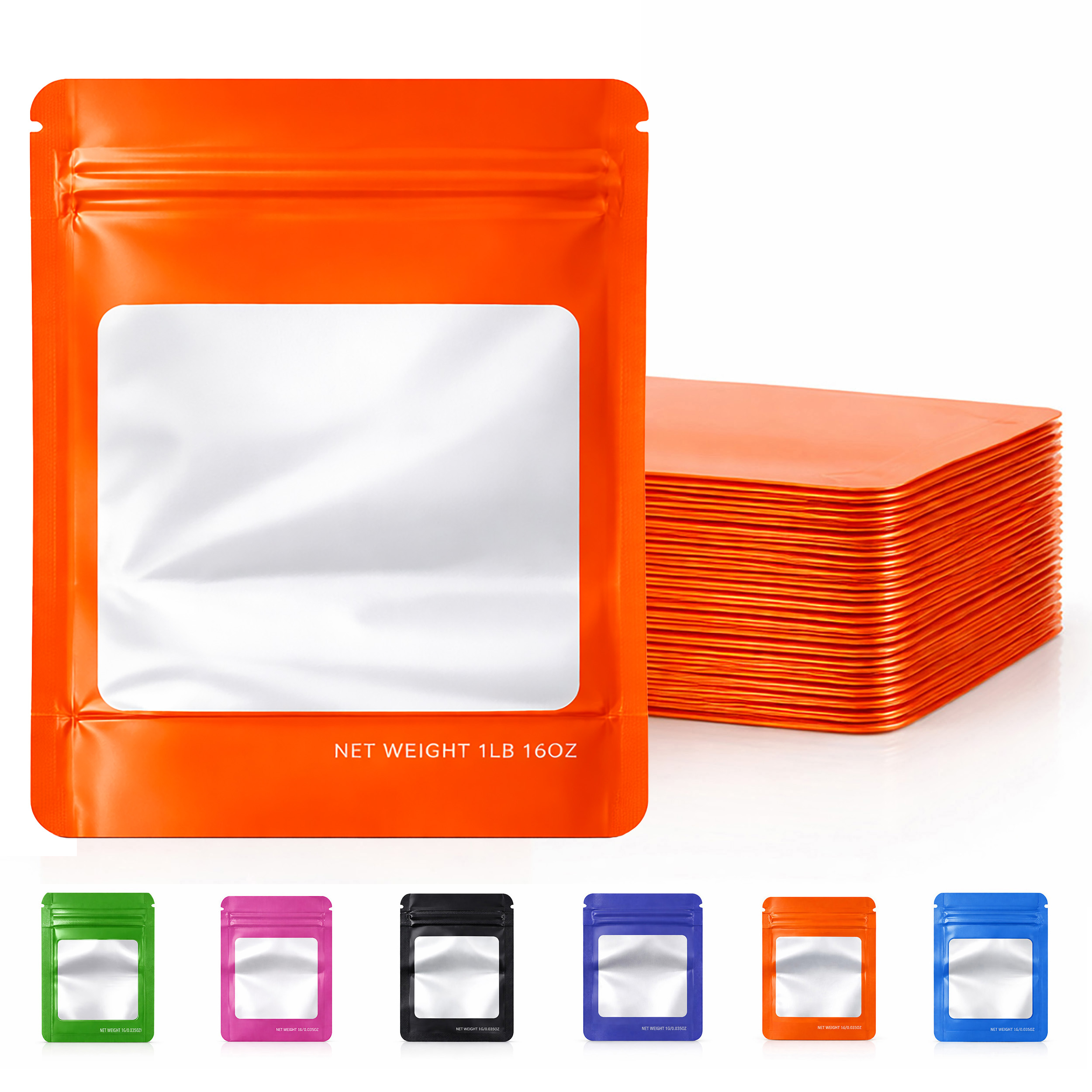 1Lb Square Window Mylar Bag - Premium Packaging (25 Count) (Orange) SMBW-1LB-012 - Image 6