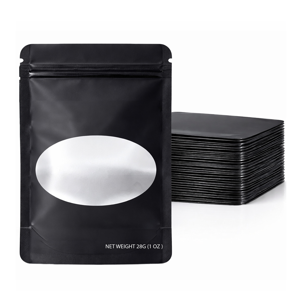 28 Gram Mylar Bag - Premium Smell-Proof Packaging (Oval) Black Solid Color (50 Count) SMBW-28G-001
