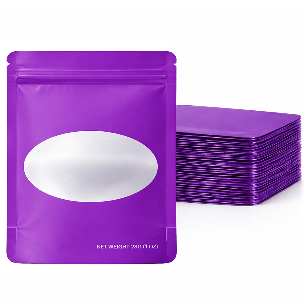 28 Gram Mylar Bag - Premium Smell-Proof Packaging (Oval) Purple Solid Color (50 Count) SMBW-28G-006