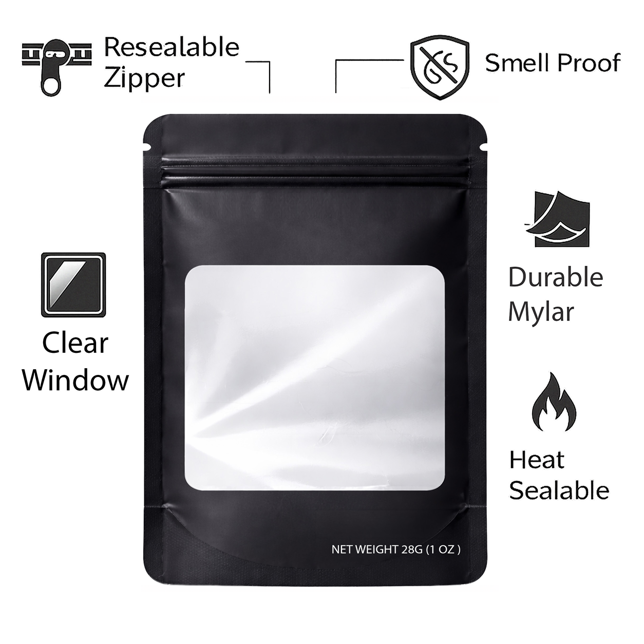 28 Gram Mylar Bag - Premium Smell-Proof Packaging (Square) (Black) (50 Count) SMBW-28G-007 - Image 4