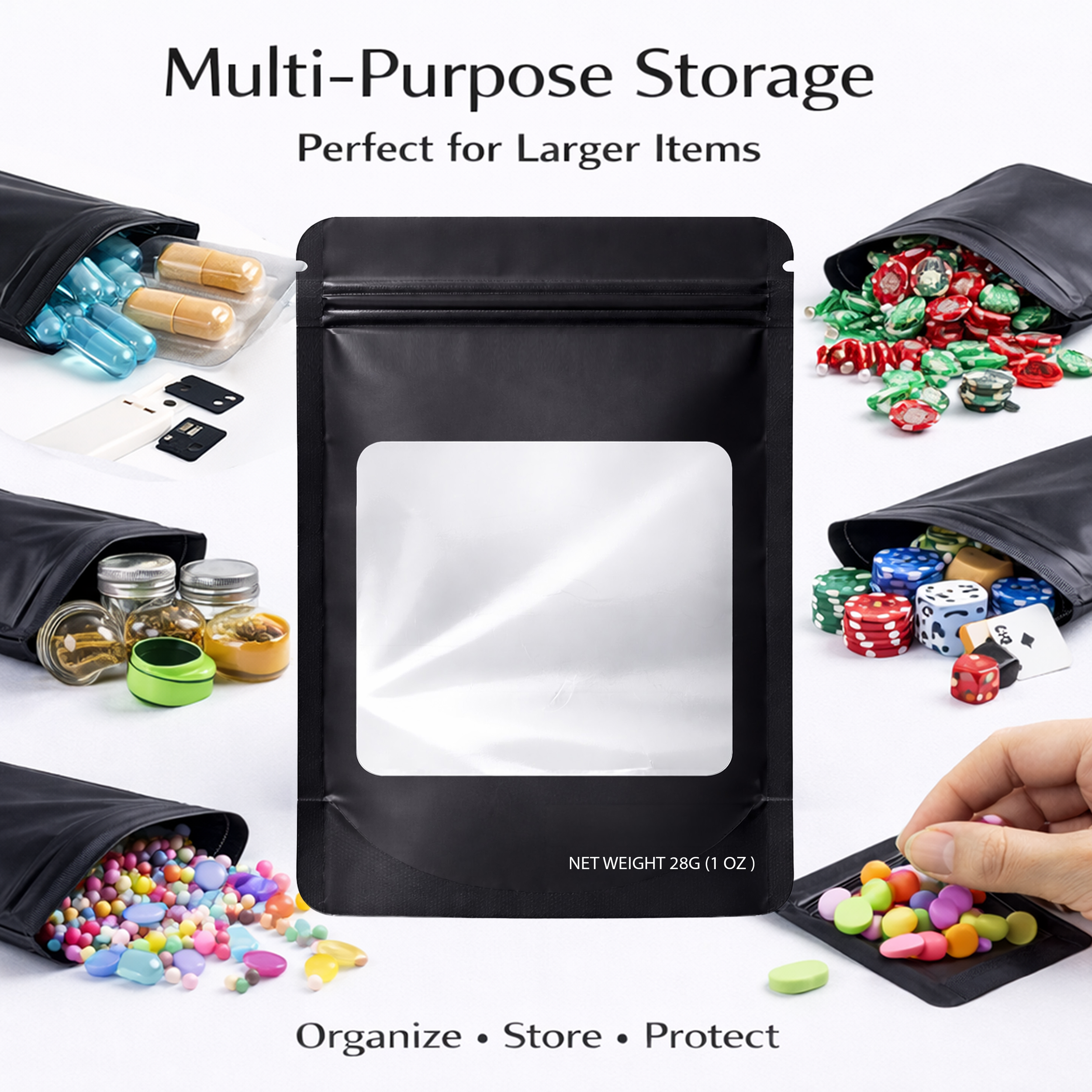 28 Gram Mylar Bag - Premium Smell-Proof Packaging (Square) (Black) (50 Count) SMBW-28G-007 - Image 5