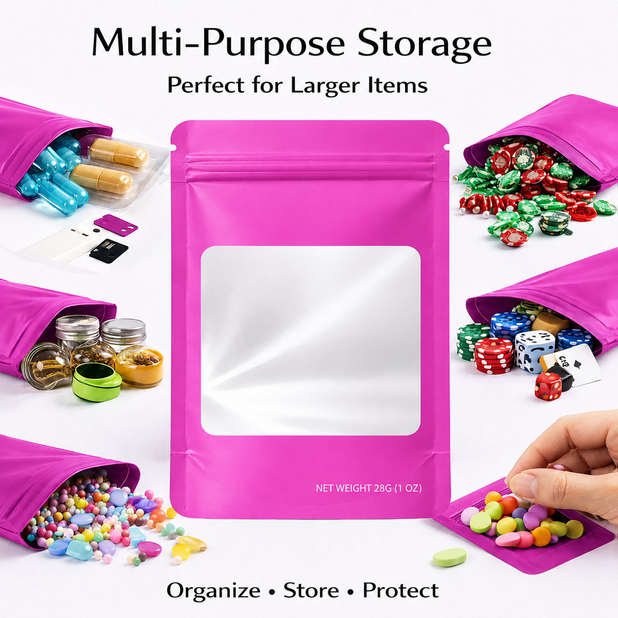 28 Gram Mylar Bag - Premium Smell-Proof Packaging (Square) (Pink) (50 Count) SMBW-28G-008 - Image 5