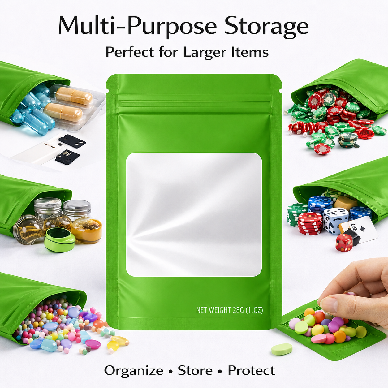 28 Gram Mylar Bag - Premium Smell-Proof Packaging (Square) (Green) (50 Count) SMBW-28G-009 - Image 5
