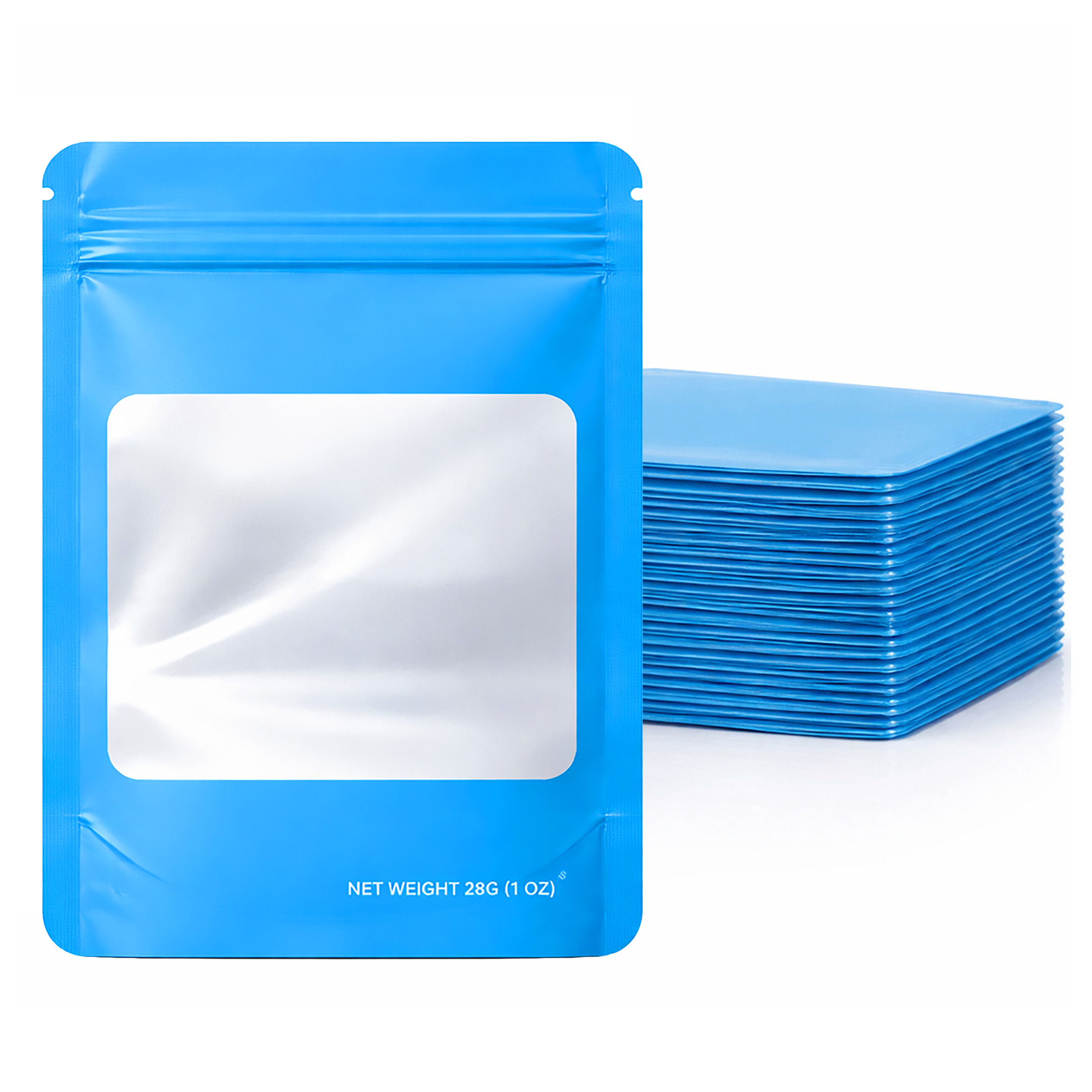 28 Gram Mylar Bag - Premium Smell-Proof Packaging (Square) (Light Blue) (50 Count) SMBW-28G-010