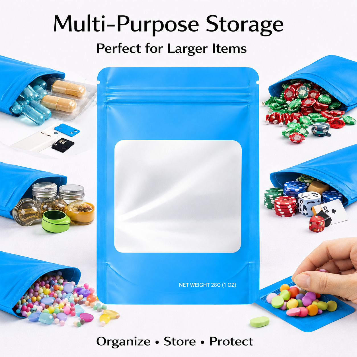 28 Gram Mylar Bag - Premium Smell-Proof Packaging (Square) (Light Blue) (50 Count) SMBW-28G-010 - Image 5