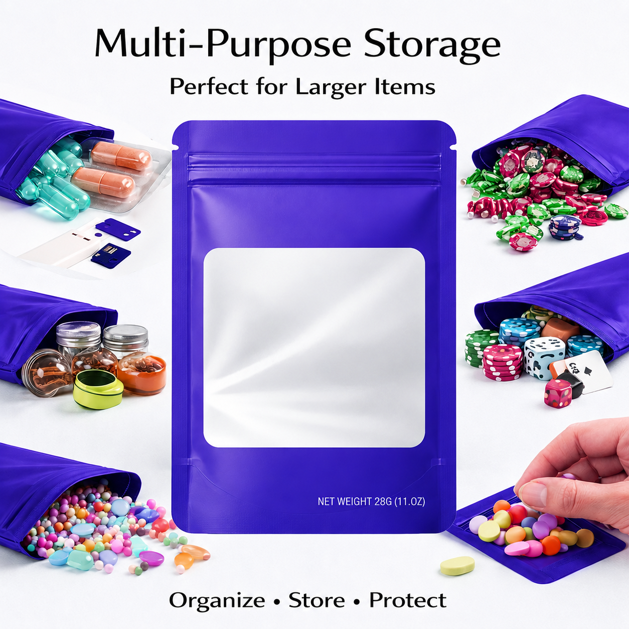 28 Gram Mylar Bag - Premium Smell-Proof Packaging (Square) (Purple) (50 Count) SMBW-28G-011 - Image 5