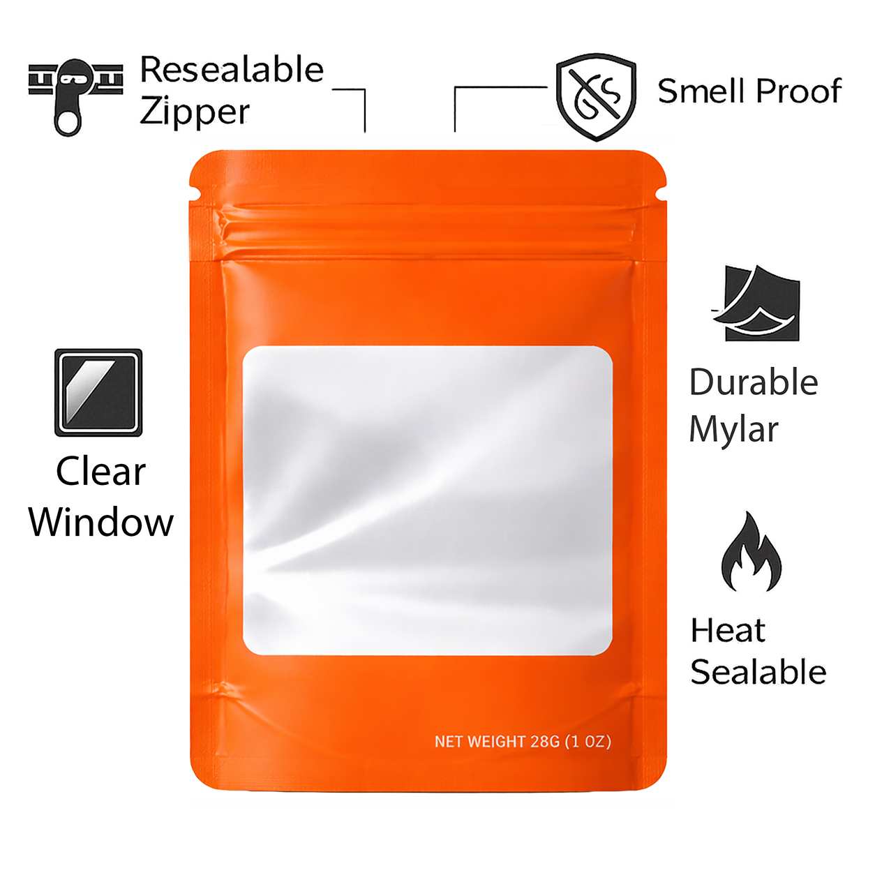 28 Gram Mylar Bag - Premium Smell-Proof Packaging (Square) (Orange) (50 Count) SMBW-28G-012 - Image 4