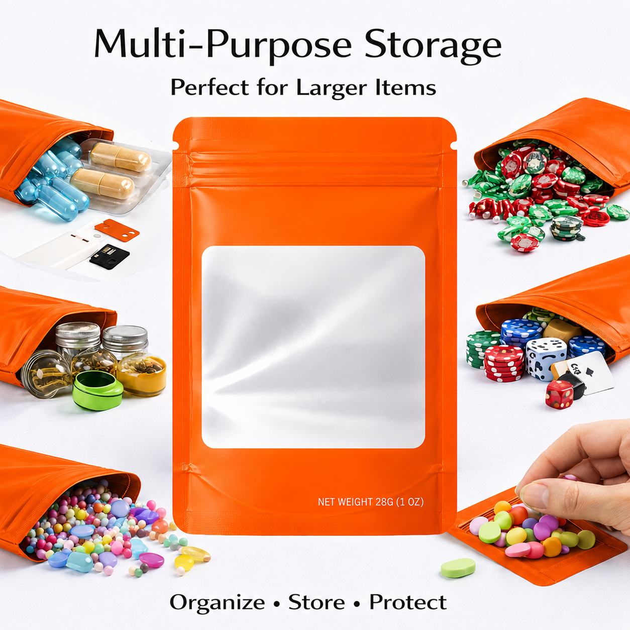 28 Gram Mylar Bag - Premium Smell-Proof Packaging (Square) (Orange) (50 Count) SMBW-28G-012 - Image 5