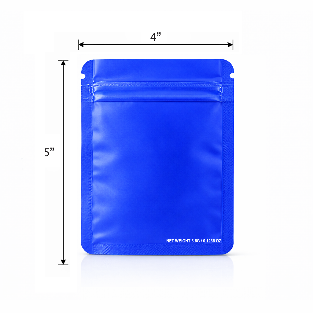 50 Pack – 3.5g Solid Color Mylar Bags Oval Window - Royal Blue - SMBW-35G-002 - Image 3