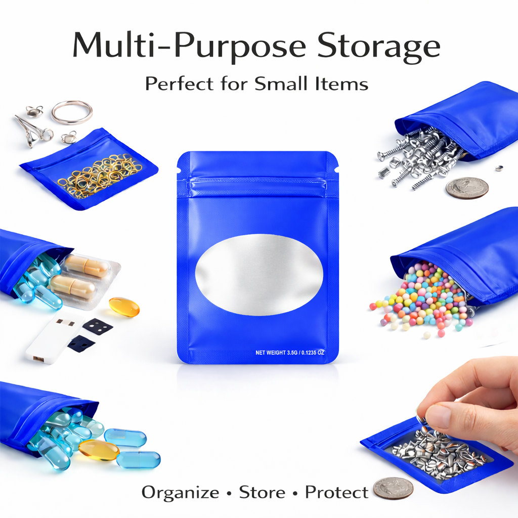 50 Pack – 3.5g Solid Color Mylar Bags Oval Window - Royal Blue - SMBW-35G-002 - Image 5