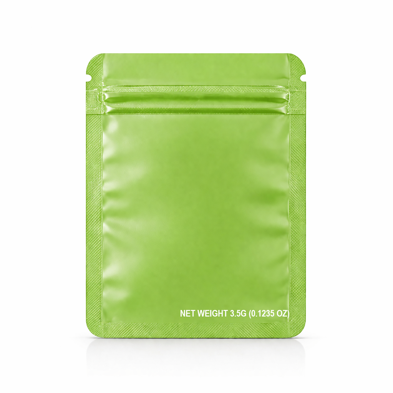 50 Pack – 3.5g Solid Color Mylar Bags Oval Window - Lime Green - SMBW-35G-003 - Image 6