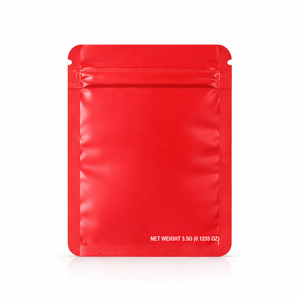 50 Pack – 3.5g Solid Color Mylar Bags Oval Window - Red - SMBW-35G-005 - Image 3