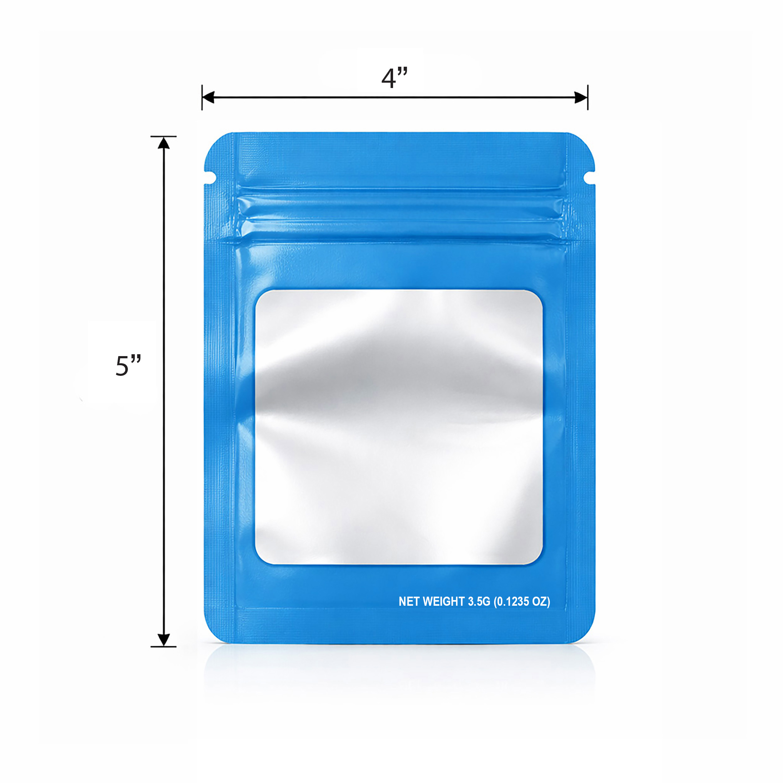 50 Pack – 3.5g Solid Color Mylar Bags Square Window - Light Blue - SMBW-35G-010 - Image 3