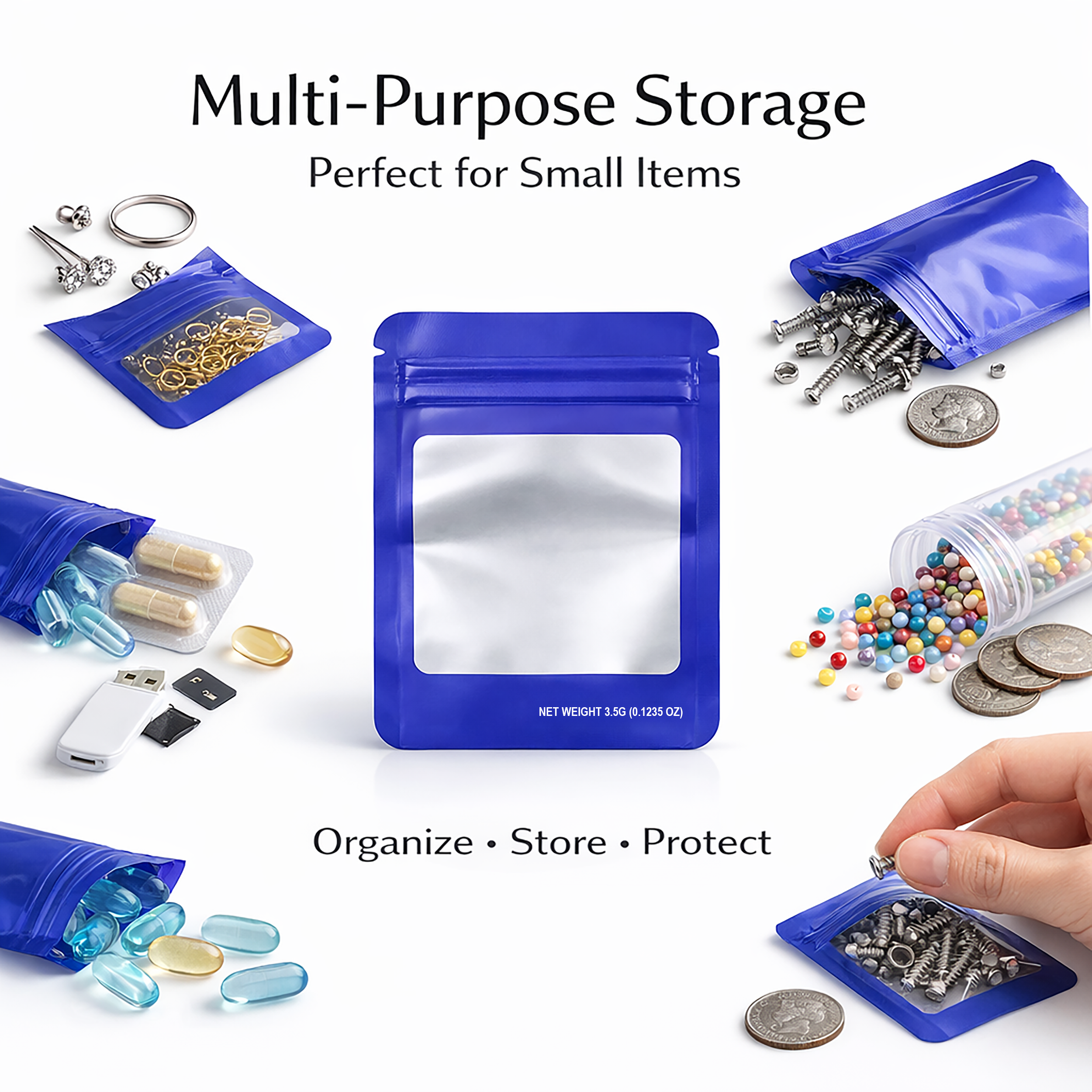 50 Pack – 3.5g Solid Color Mylar Bags Square Window - Purple - SMBW-35G-011 - Image 5