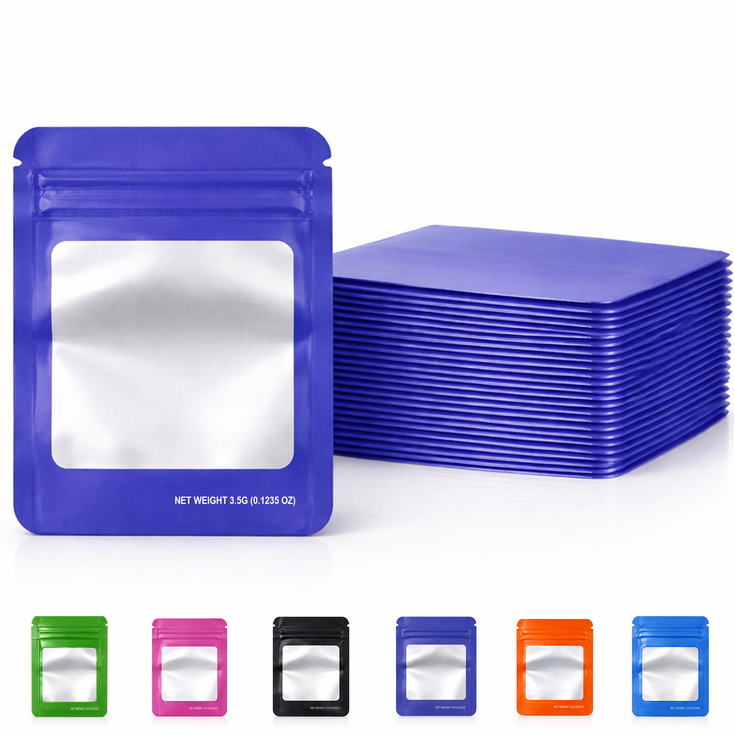 50 Pack – 3.5g Solid Color Mylar Bags Square Window - Purple - SMBW-35G-011 - Image 6