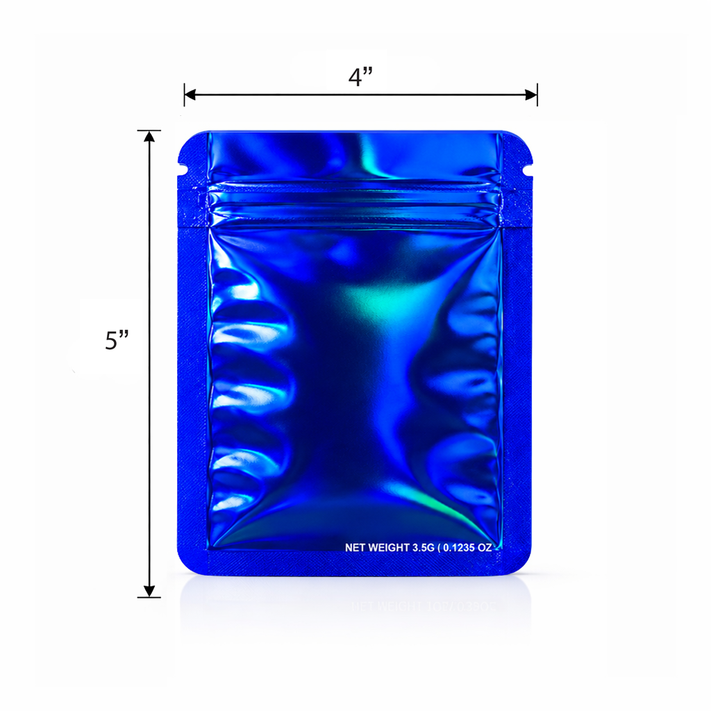 50 Pack – 3.5g Solid Color Mylar Bags Plain No Window - Metallic Royal Blue - SMBW-35G-023 - Image 2