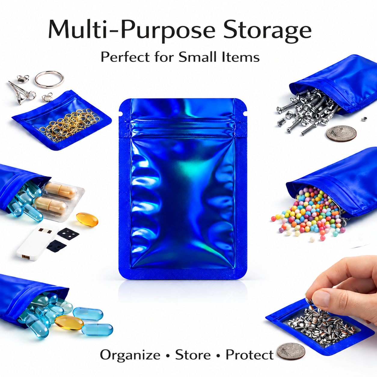 50 Pack – 3.5g Solid Color Mylar Bags Plain No Window - Metallic Royal Blue - SMBW-35G-023 - Image 5