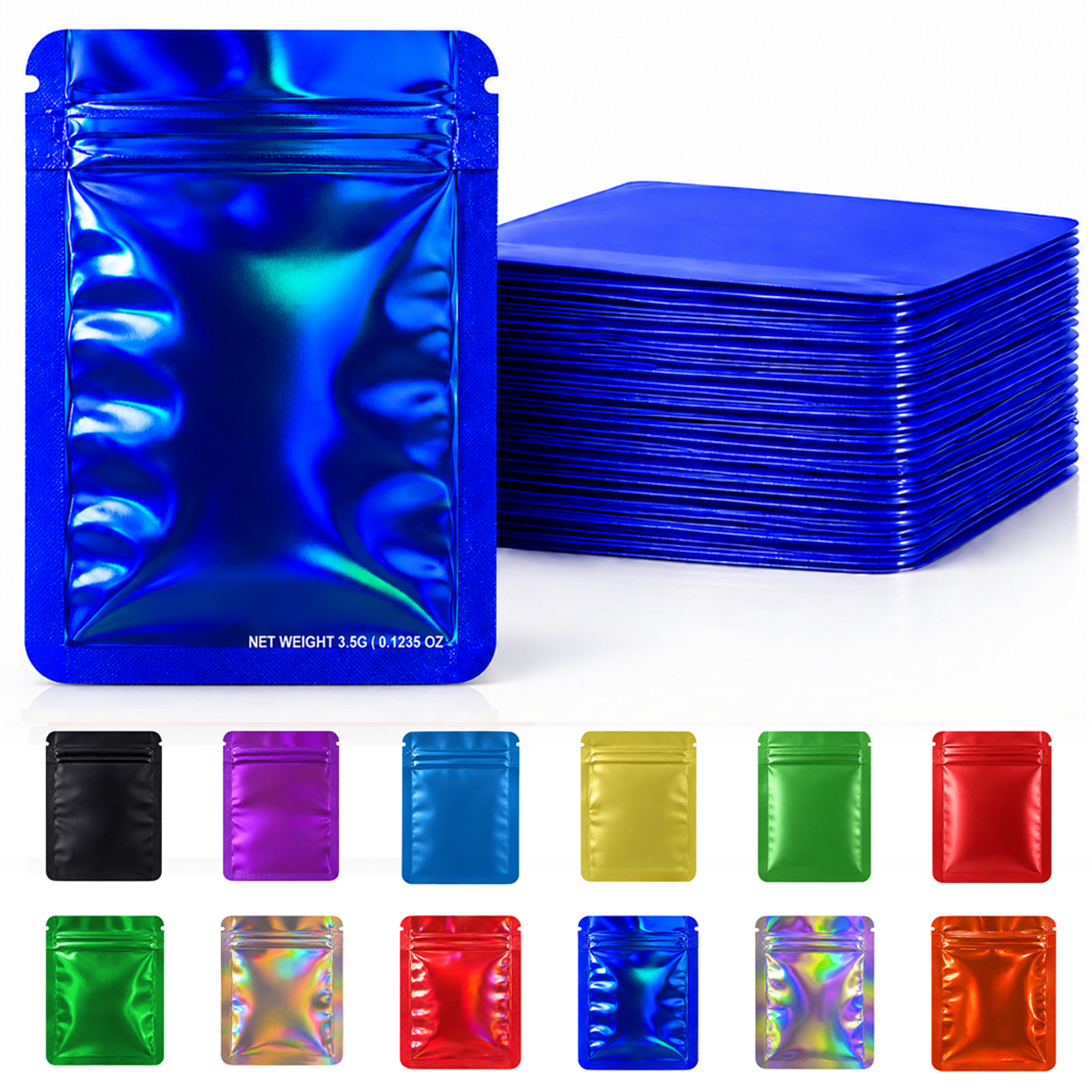 50 Pack – 3.5g Solid Color Mylar Bags Plain No Window - Metallic Royal Blue - SMBW-35G-023 - Image 6