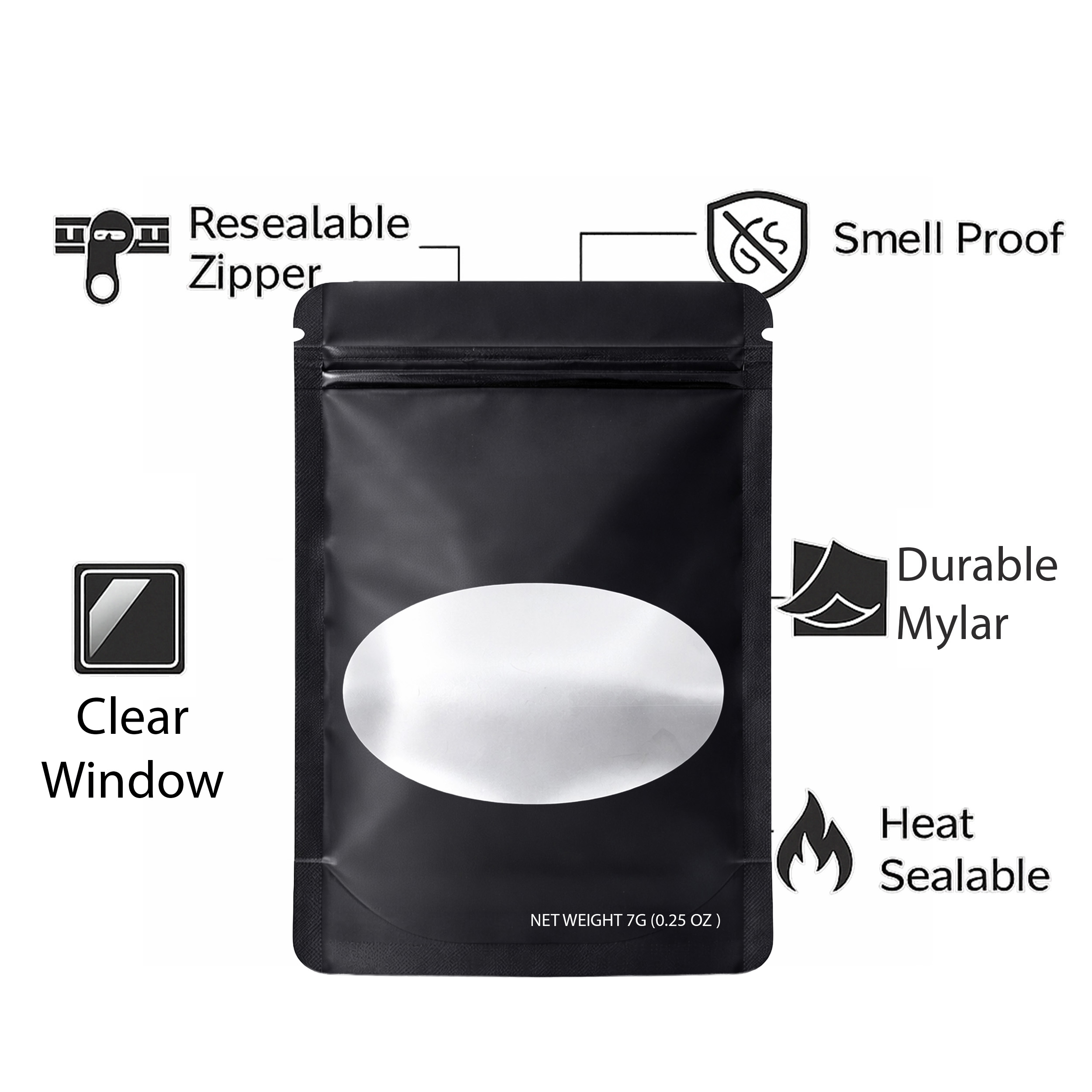 7 Gram Mylar Bag – Premium Smell-Proof Flower Packaging - Dark Grey Solid Color (50 Count) SMBW-7G-001 - Image 4
