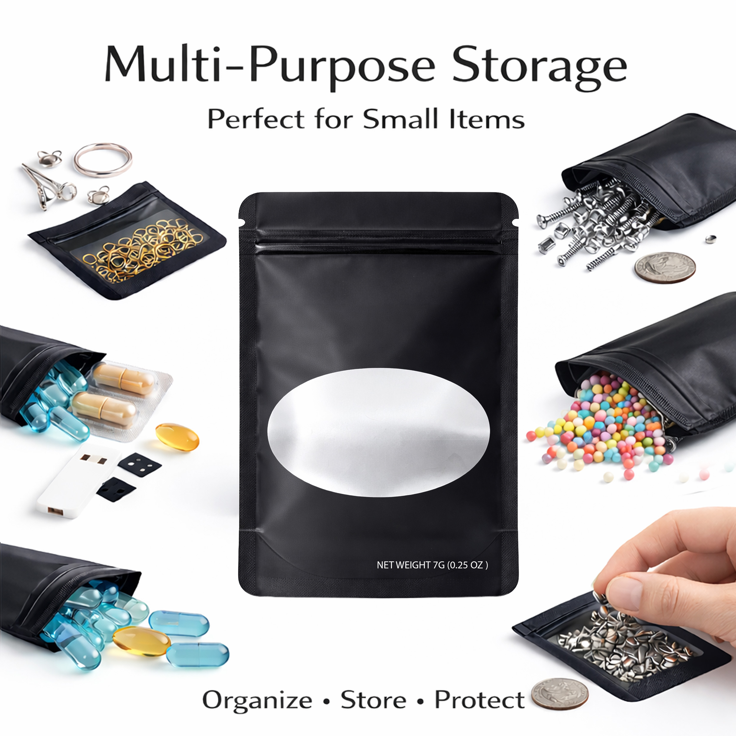7 Gram Mylar Bag – Premium Smell-Proof Flower Packaging - Dark Grey Solid Color (50 Count) SMBW-7G-001 - Image 5