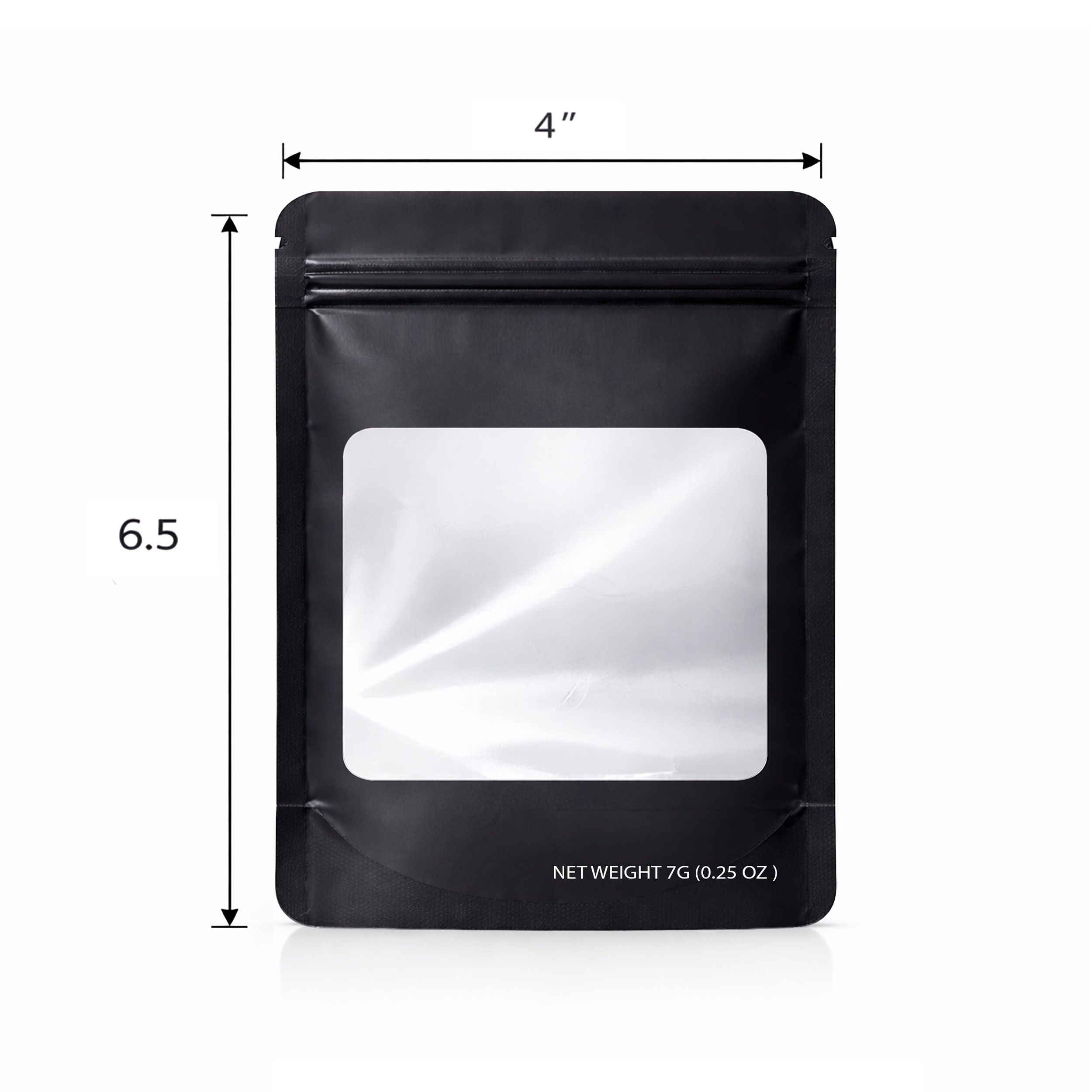 7g Blank Square Window Mylar Bag – Premium Packaging (Black) SMBW-7G-007 - Image 2