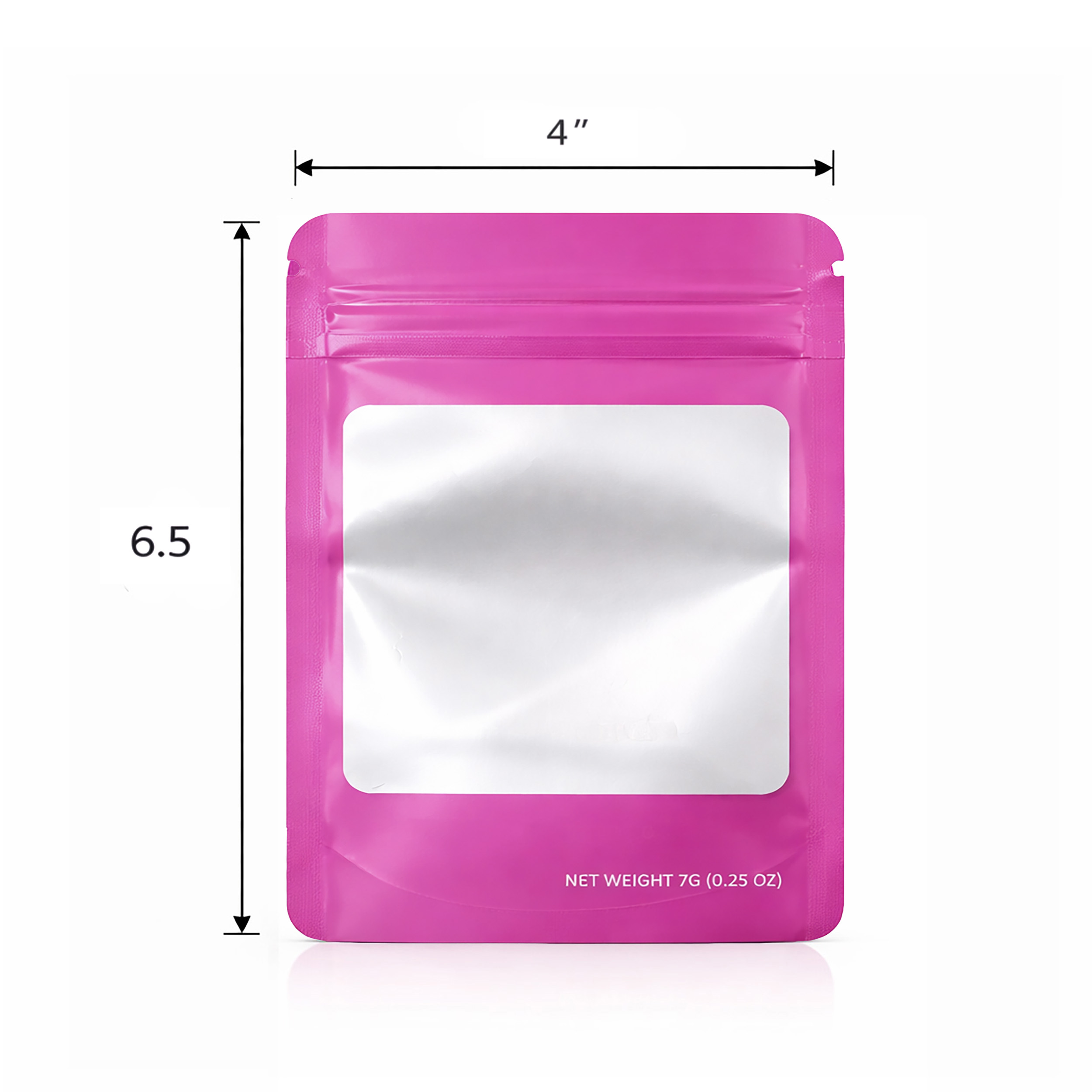 7g Blank Square Window Mylar Bag – Premium Packaging (Pink) SMBW-7G-008 - Image 2