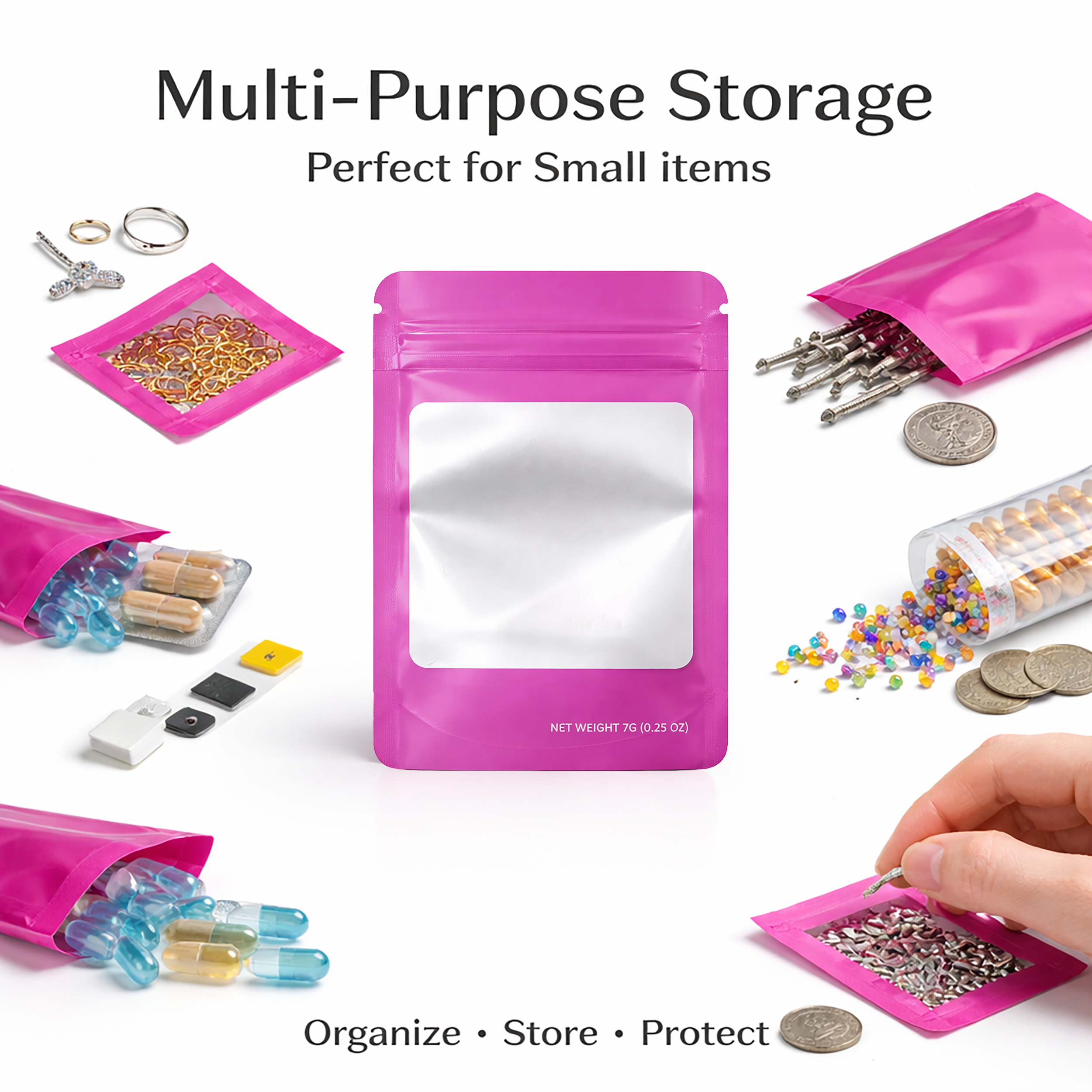 7g Blank Square Window Mylar Bag – Premium Packaging (Pink) SMBW-7G-008 - Image 5