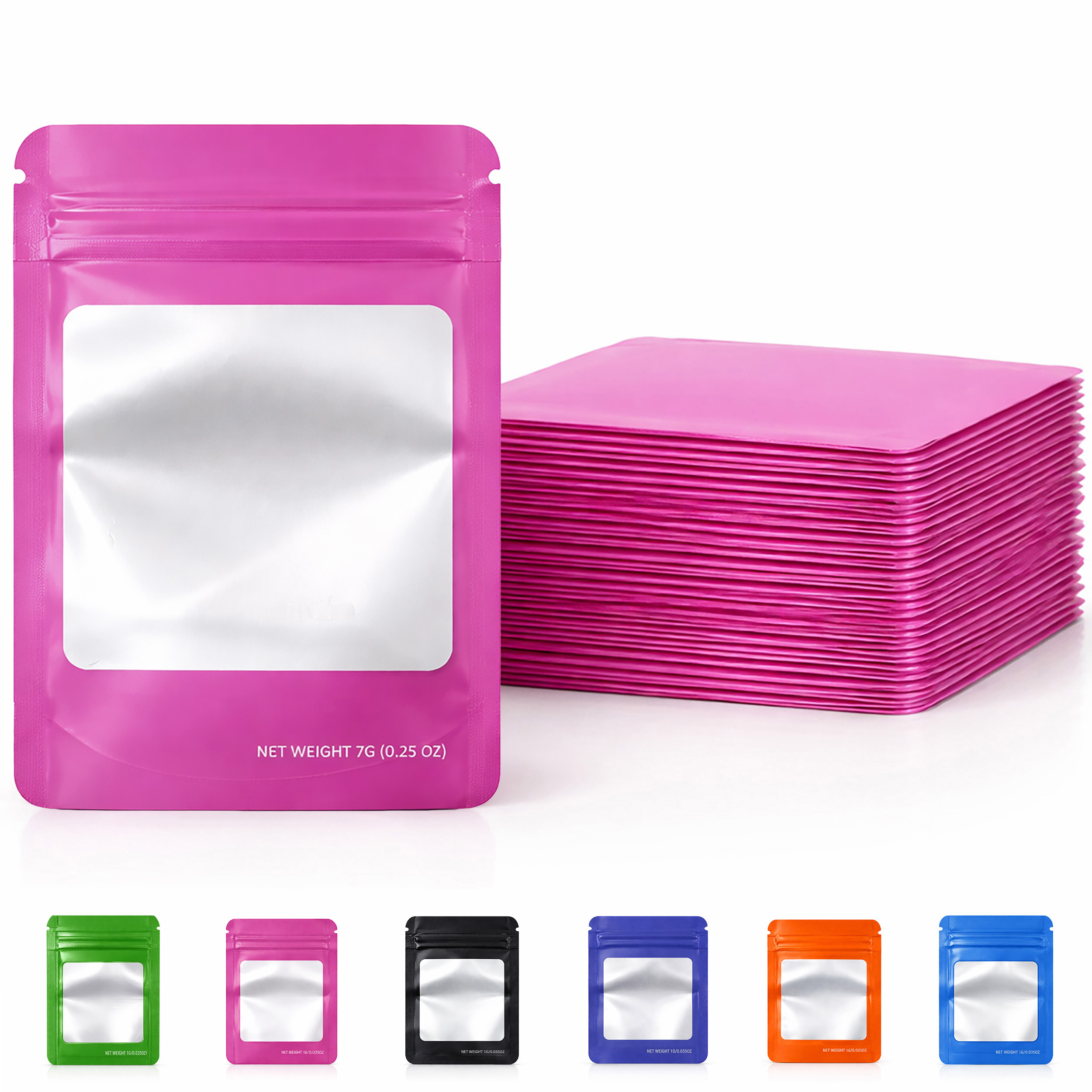 7g Blank Square Window Mylar Bag – Premium Packaging (Pink) SMBW-7G-008 - Image 6