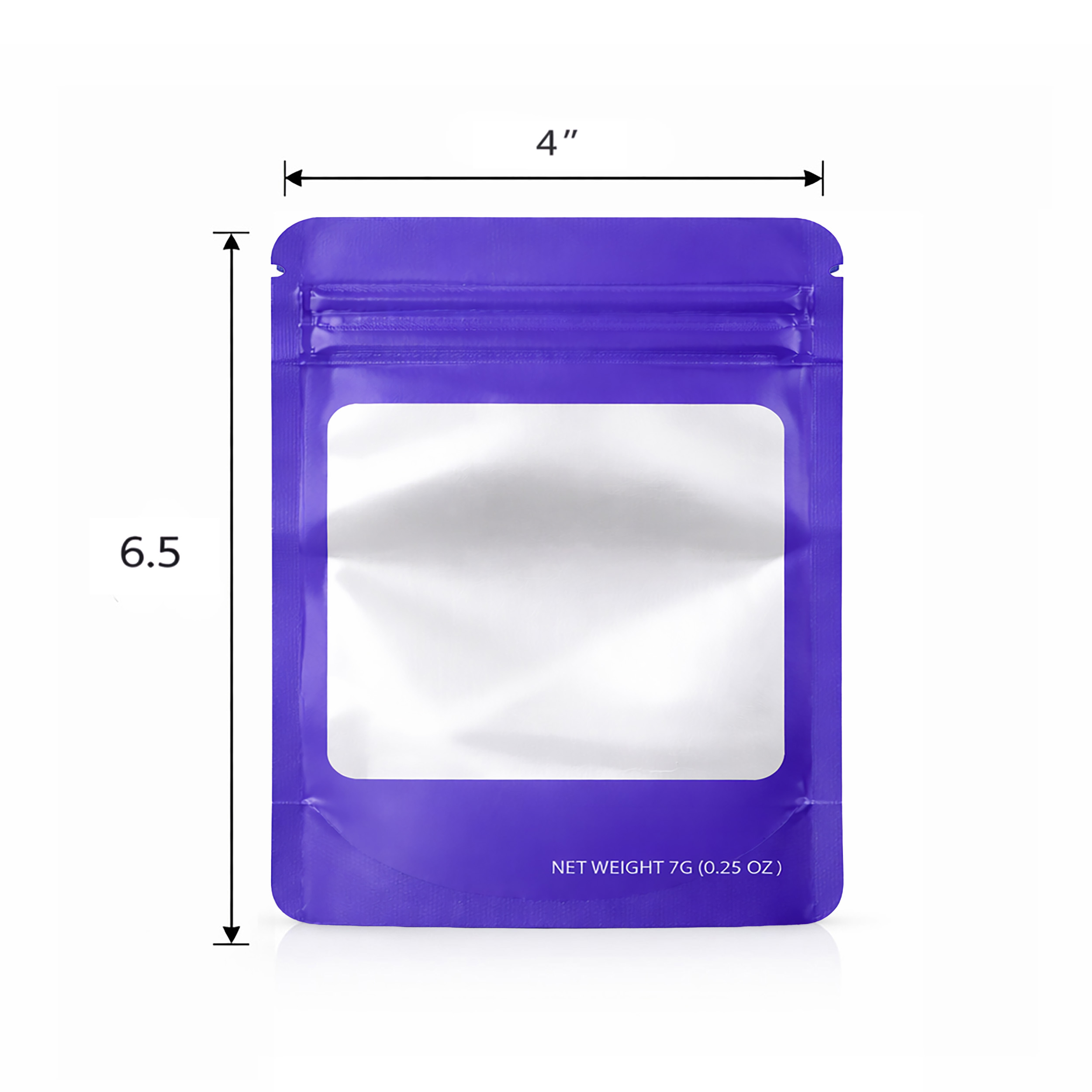 7g Blank Square Window Mylar Bag – Premium Packaging (Purple) SMBW-7G-011 - Image 2
