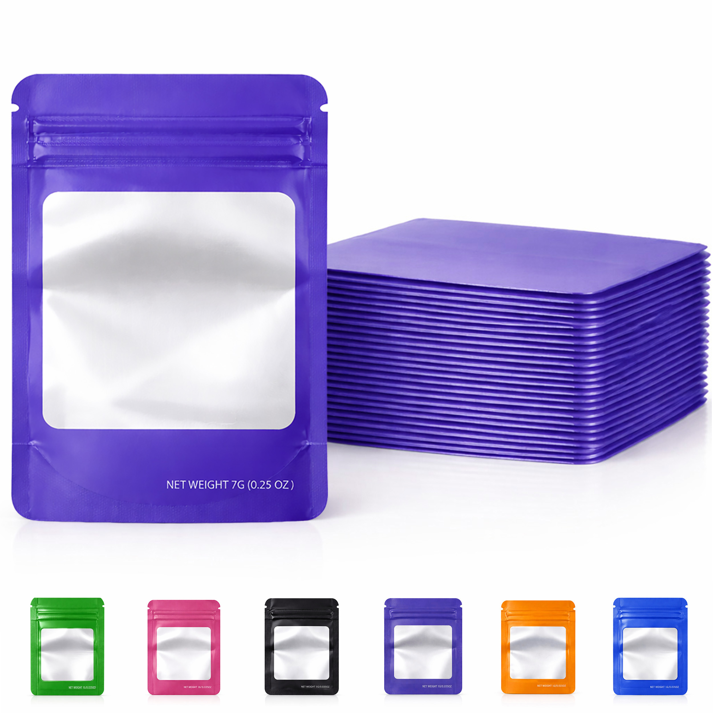 7g Blank Square Window Mylar Bag – Premium Packaging (Purple) SMBW-7G-011 - Image 6
