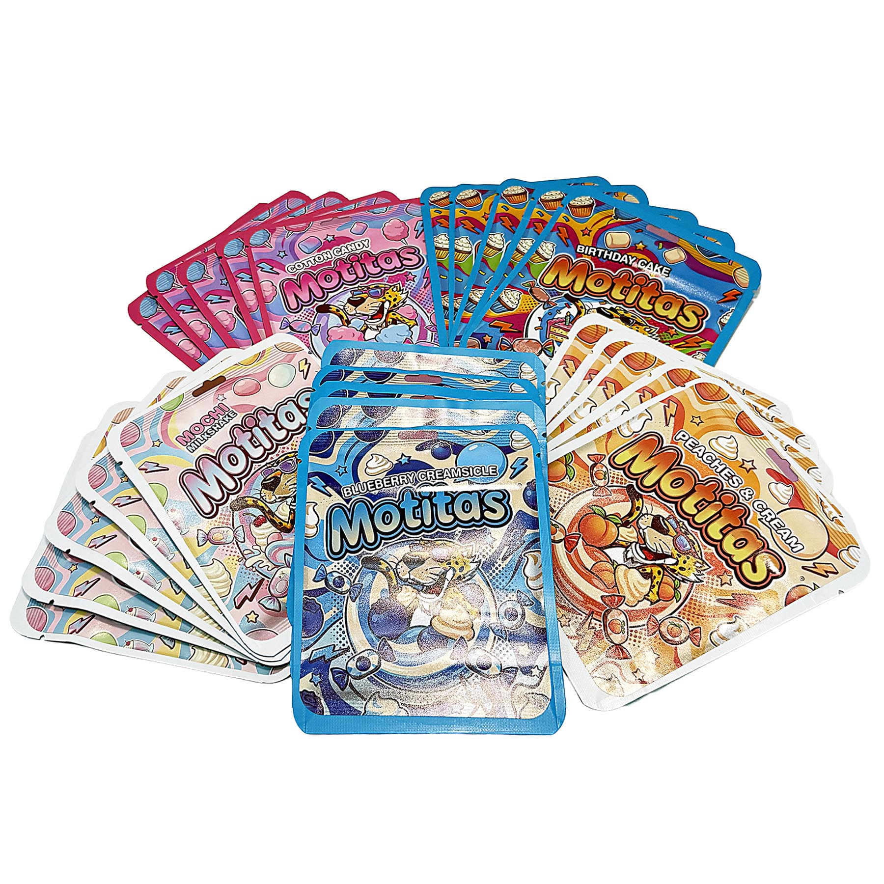 25 Pack 3.5g Thick Sticker Mylar Bags Premium Smell Proof Packaging Mix | Motitas Collection (STB-35-015) - Image 2
