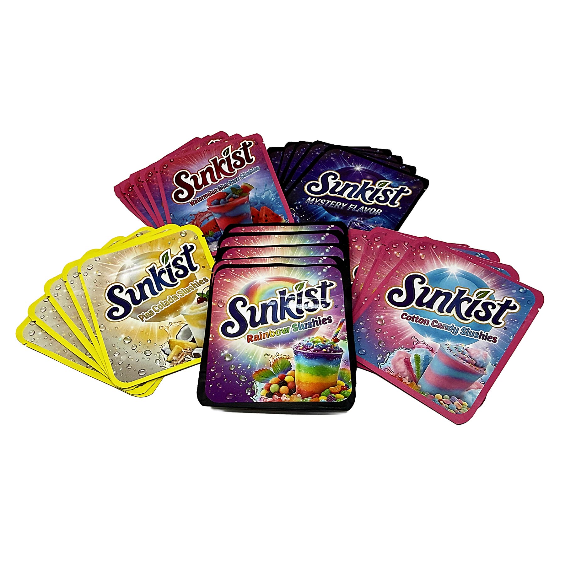 25 Pack 3.5g Thick Sticker Mylar Bags Premium Smell Proof Packaging Mix | Sunkist Collection(STB-35-017)