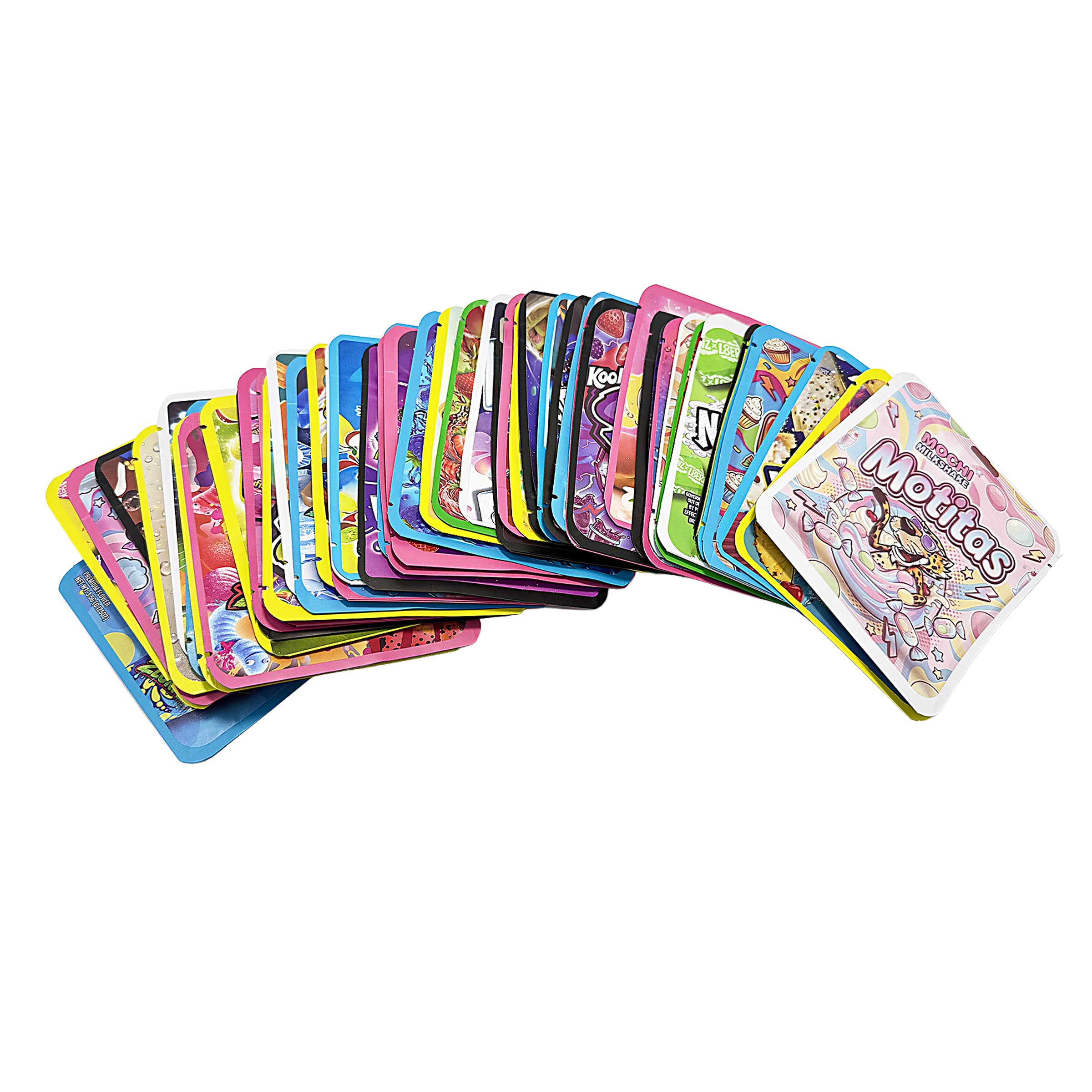 50 Pack 3.5g Thick Sticker Mylar Bags Premium Smell Proof Packaging Mix - Assorted Pack - Image 3