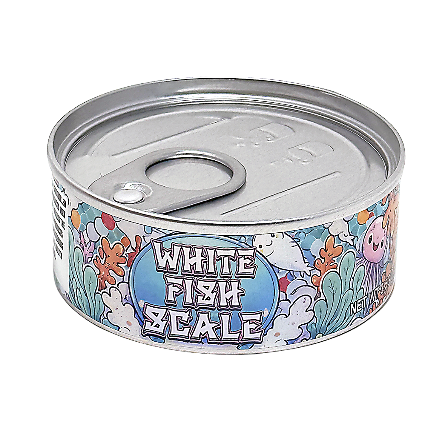 3.5g Tin Can Container - (12 Count) White Fish Scale TC-35-011