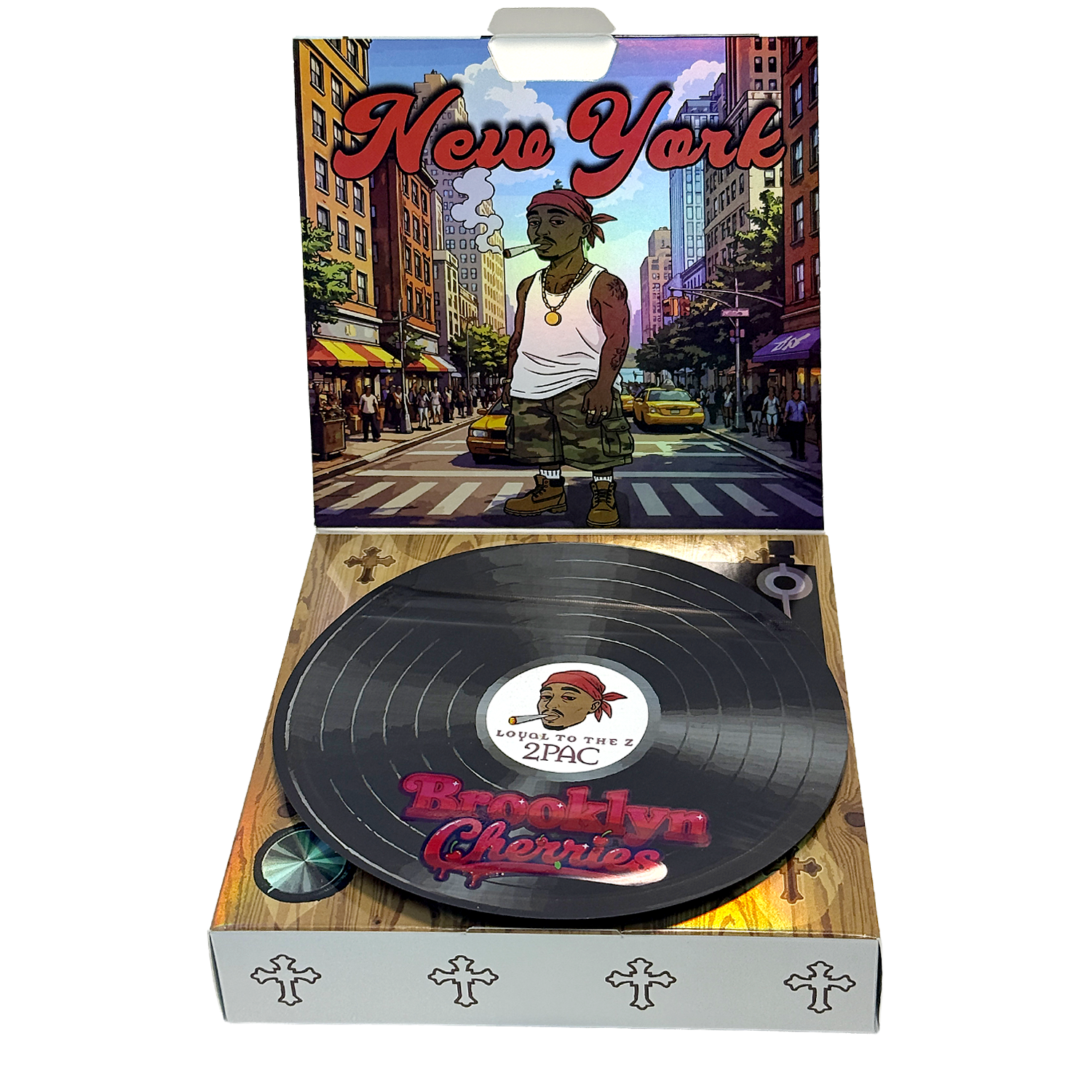 12 Pack – 3.5g Vinyl Record Style Mylar Bags with Matching Boxes - Brooklyn Cherries - VR-BNB-002
