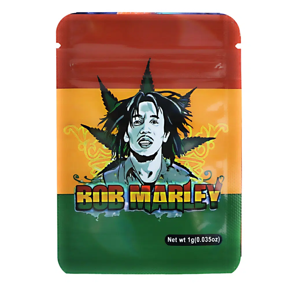 1 Gram Stock Mylar Bag – Premium Smell-Proof Flower Packaging - Bob Marley (100 Count) WSMB-1G-004