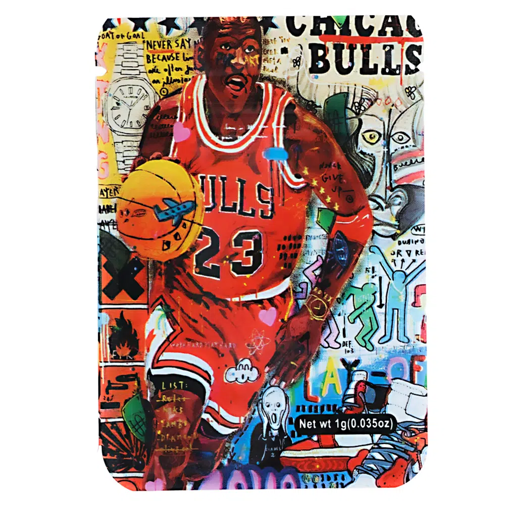 1 Gram Stock Mylar Bag – Premium Smell-Proof Flower Packaging - Runtz Chicago Bulls Lebron James (100 Count) WSMB-1G-014