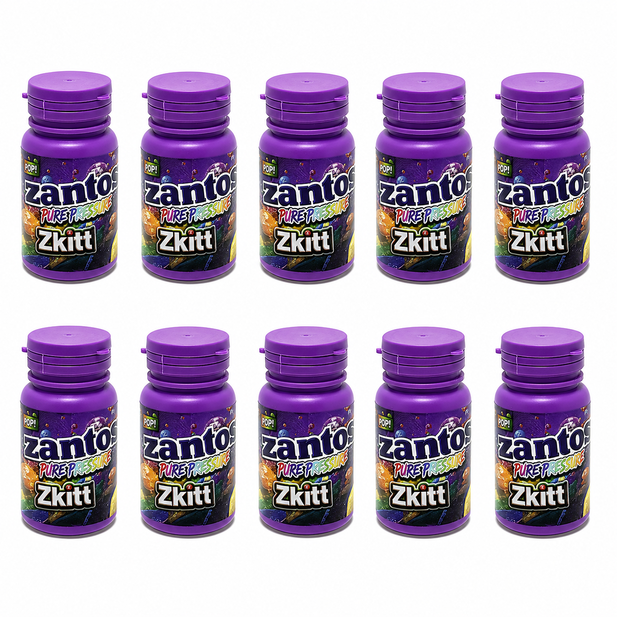 10 Pack - 3.5g Zantos Bottle Style Plastic Storage Containers with Child-Resistant Caps - Zkittlez - ZC-35-001 - Image 3