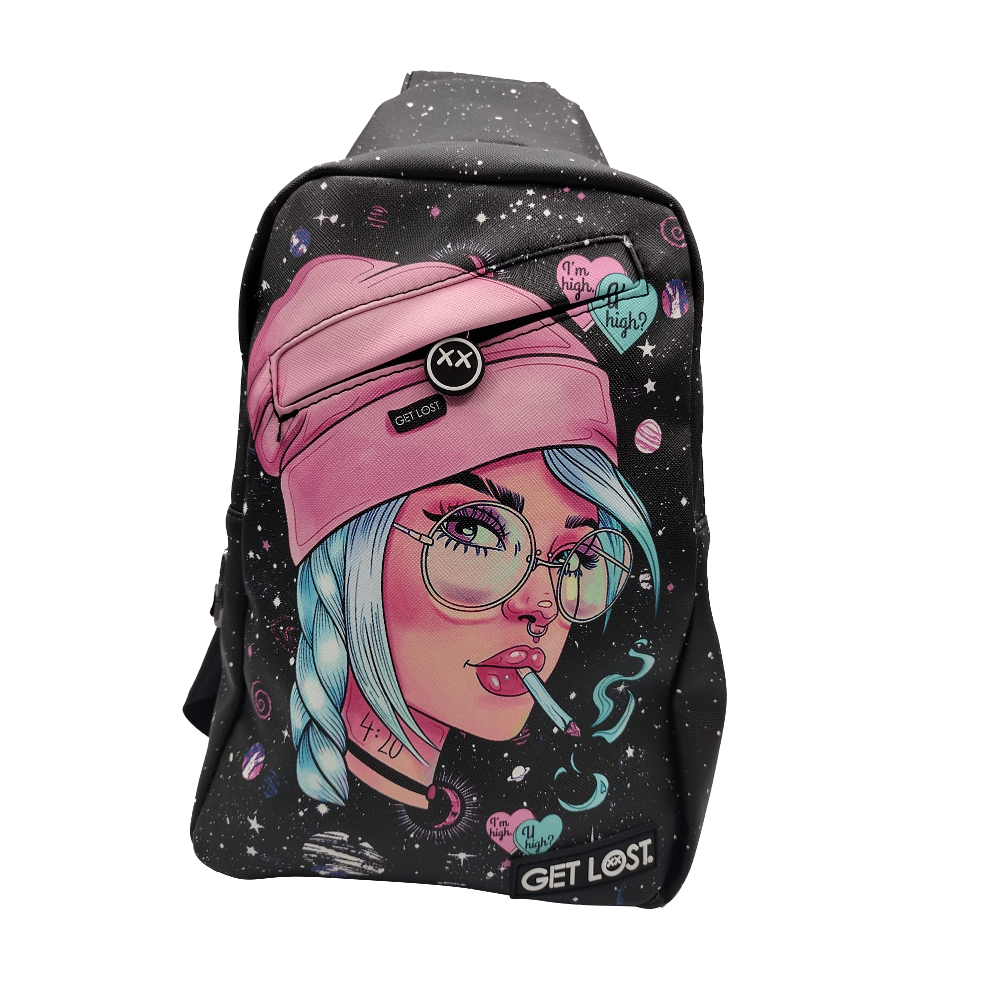 SB-SL-004 Get Lost - Premium Saffiano Leather Shoulder Bag (Pink Hat Girl)