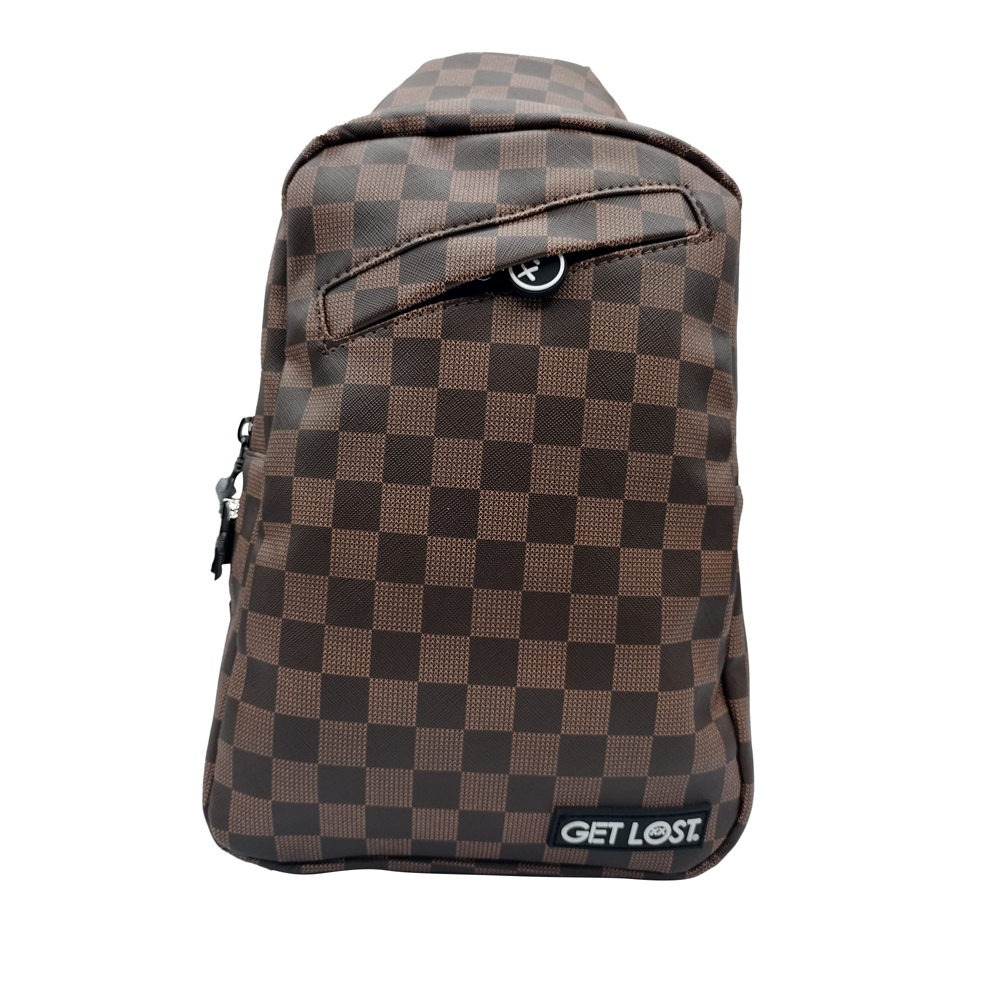 SB-SL-019 Get Lost - Premium Saffiano Leather Shoulder Bag (Brown Squares)